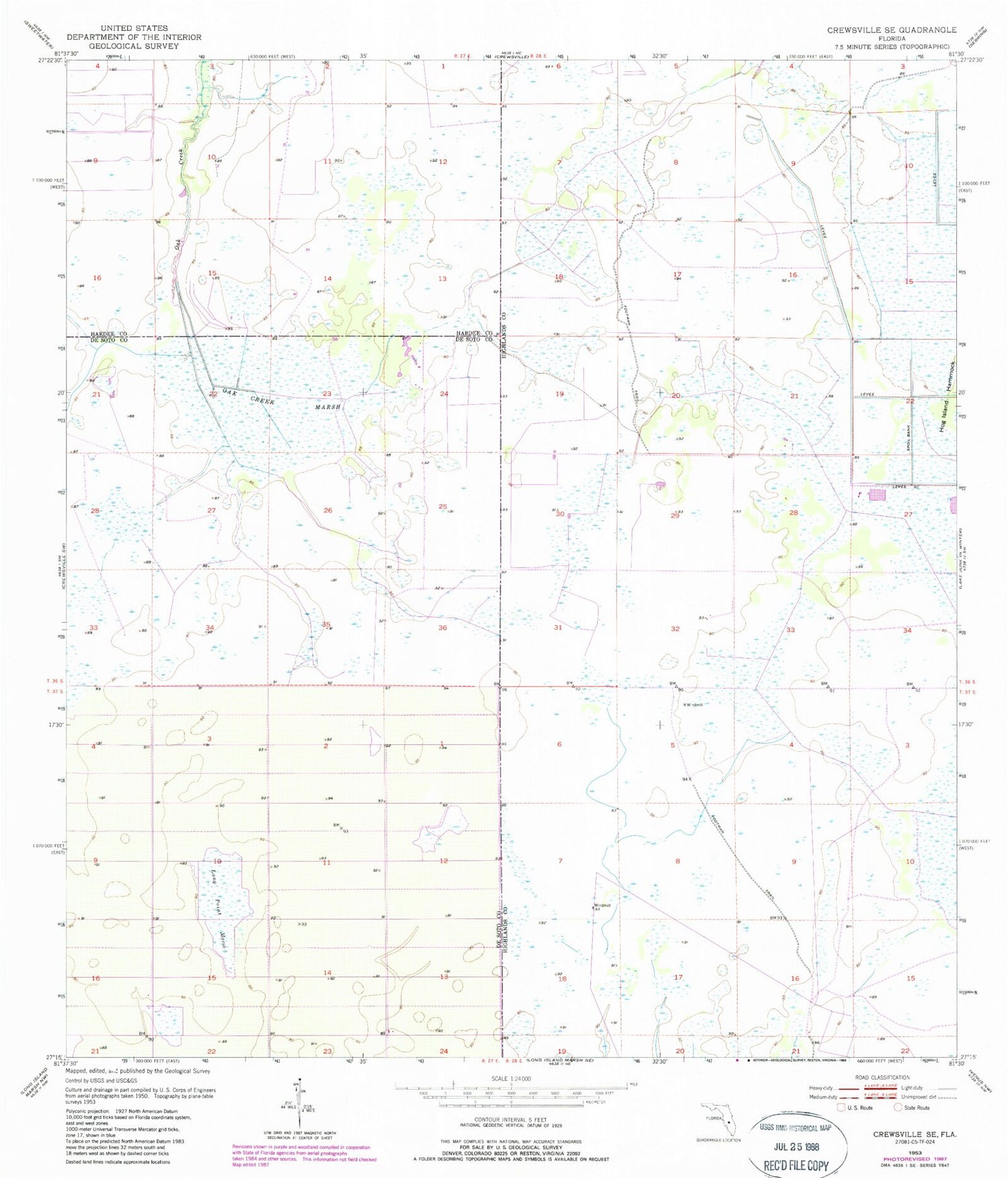 Classic USGS Crewsville SE Florida 7.5'x7.5' Topo Map Image