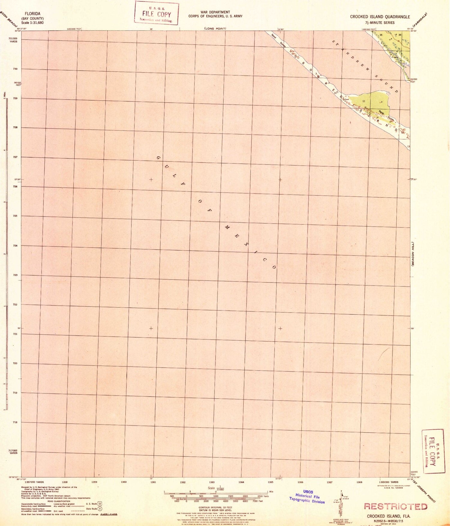 Classic USGS Crooked Island Florida 7.5'x7.5' Topo Map Image