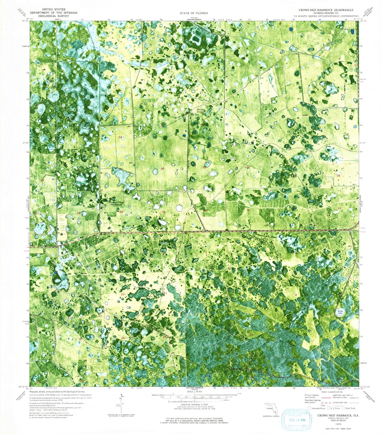 Classic USGS Crows Nest Hammock Florida 7.5'x7.5' Topo Map Image