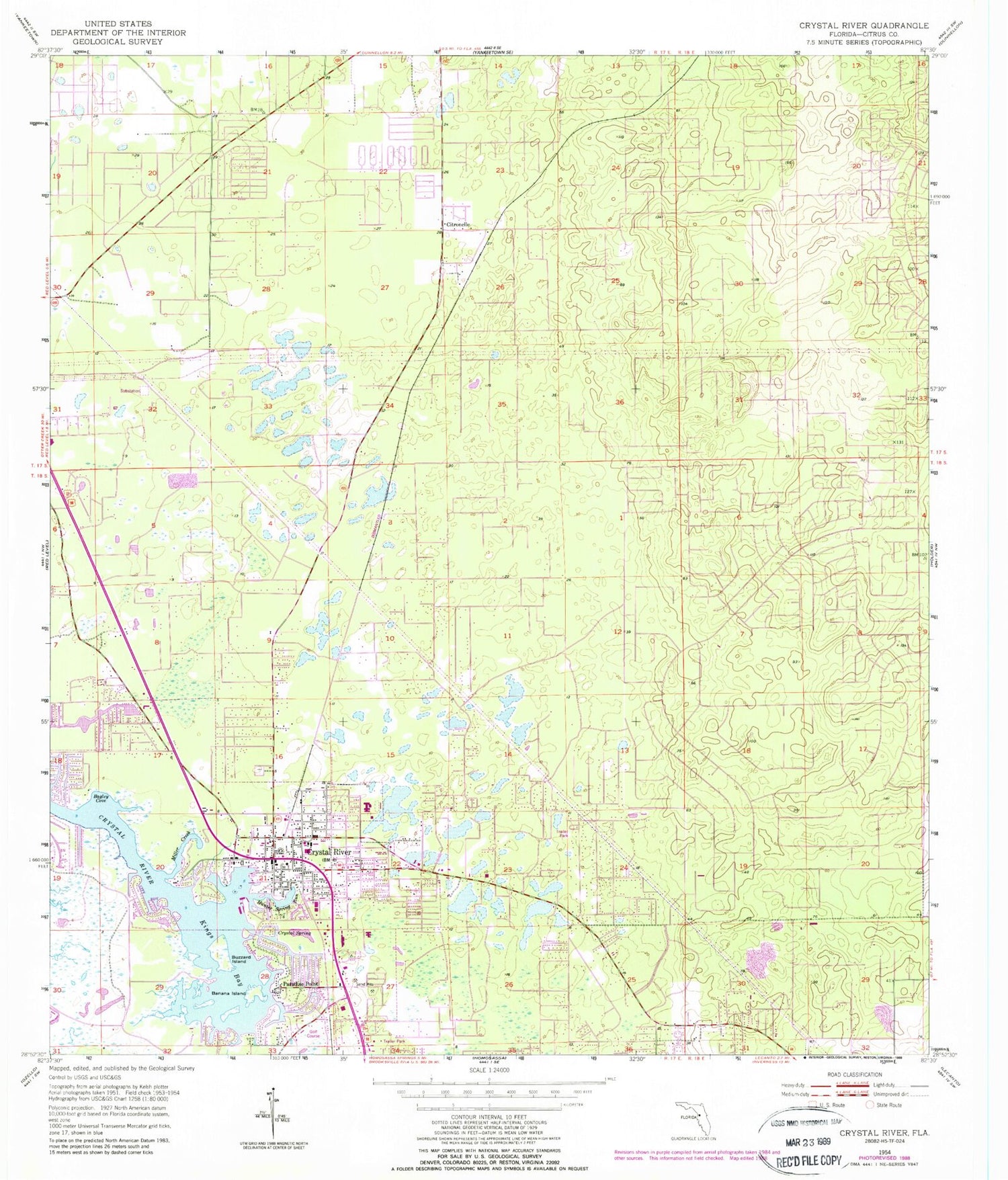 Classic USGS Crystal River Florida 7.5'x7.5' Topo Map Image