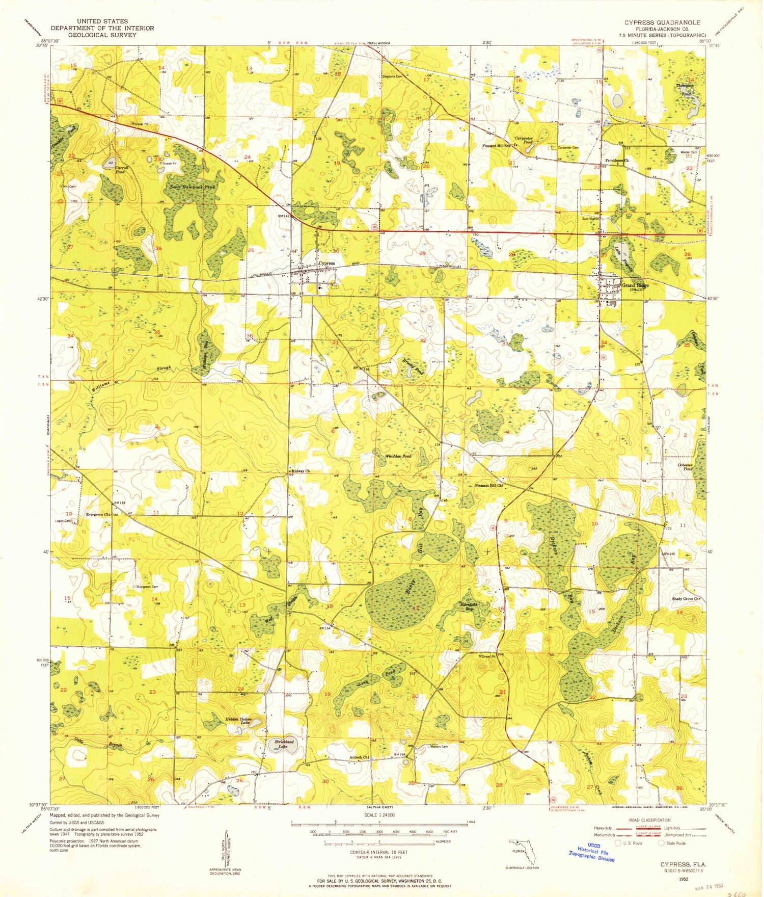 Classic USGS Cypress Florida 7.5'x7.5' Topo Map Image