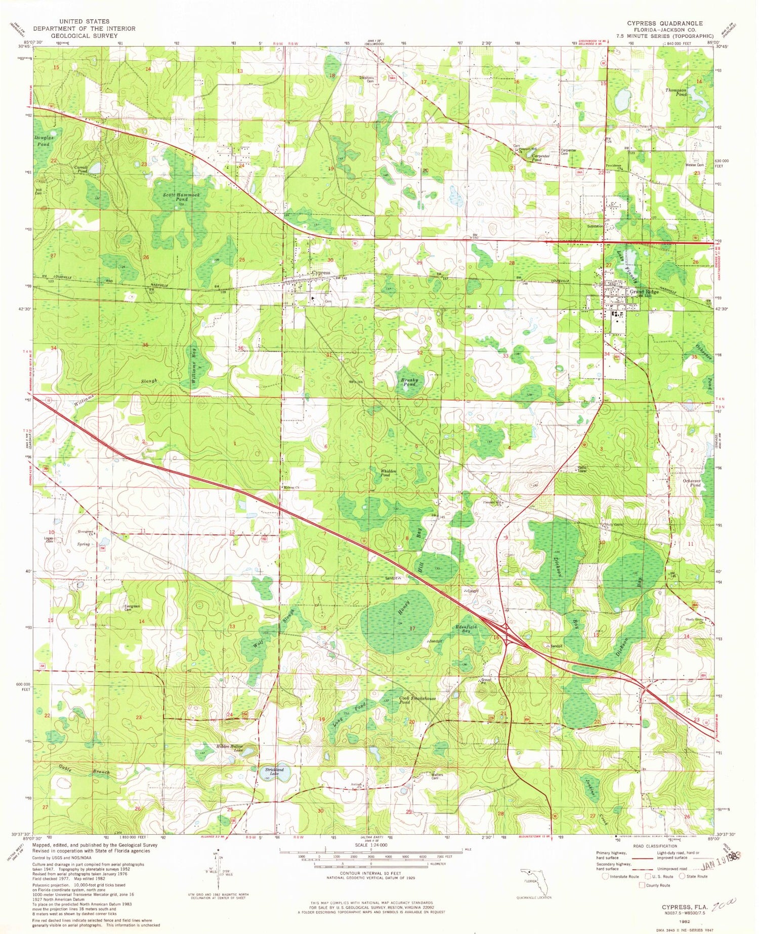 Classic USGS Cypress Florida 7.5'x7.5' Topo Map Image