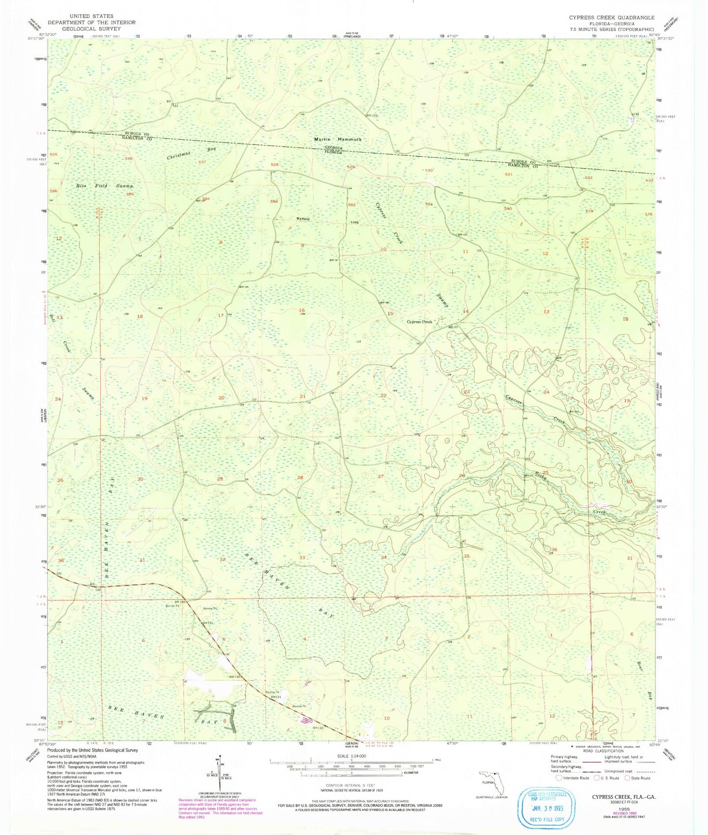 Classic USGS Cypress Creek Florida 7.5'x7.5' Topo Map Image