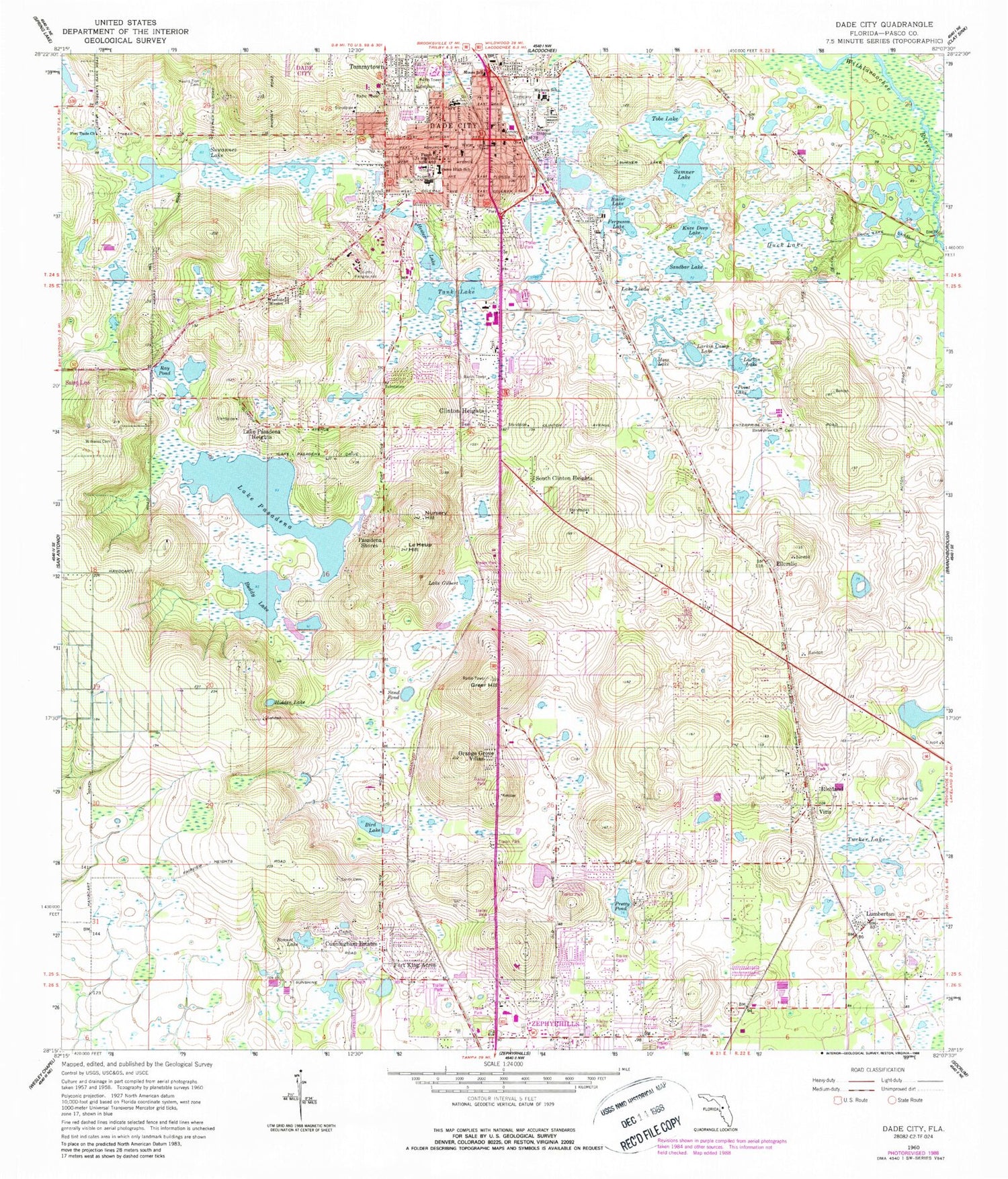 Classic USGS Dade City Florida 7.5'x7.5' Topo Map Image