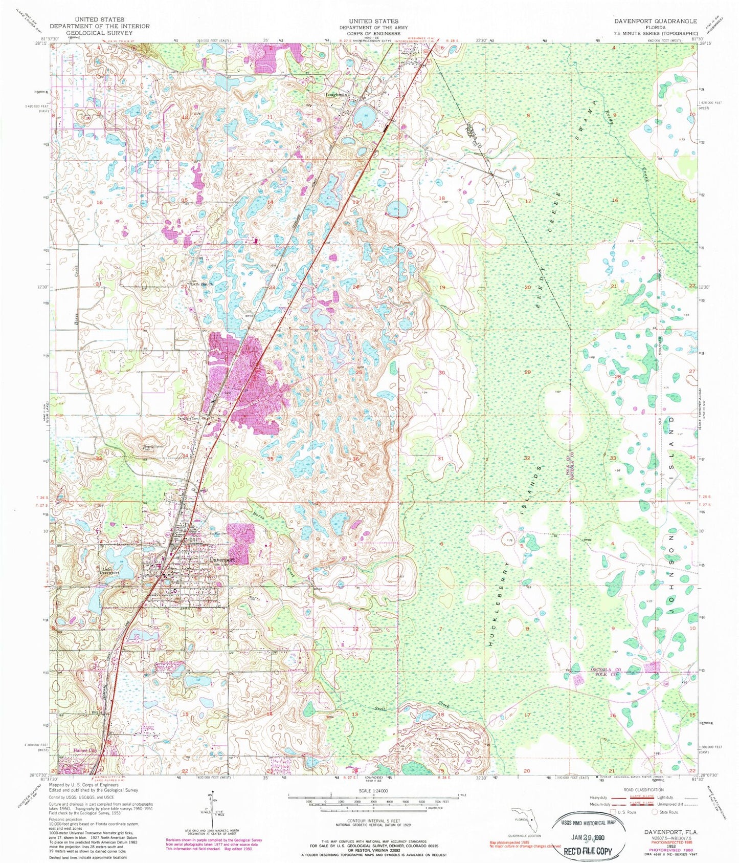 Classic USGS Davenport Florida 7.5'x7.5' Topo Map Image