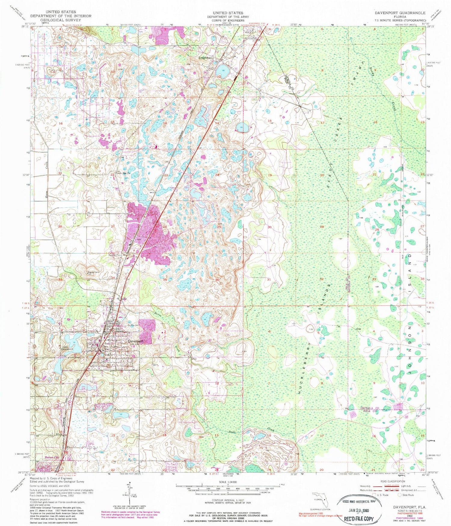 Classic USGS Davenport Florida 7.5'x7.5' Topo Map Image