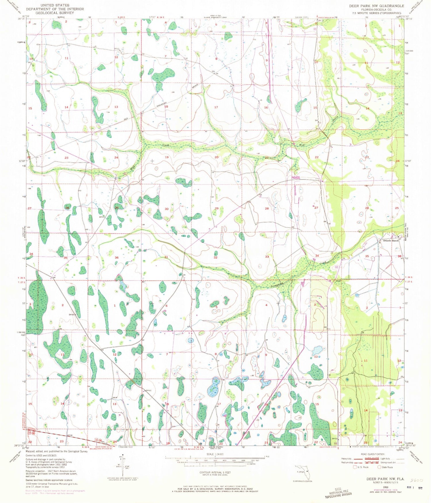 Classic USGS Deer Park NW Florida 7.5'x7.5' Topo Map Image