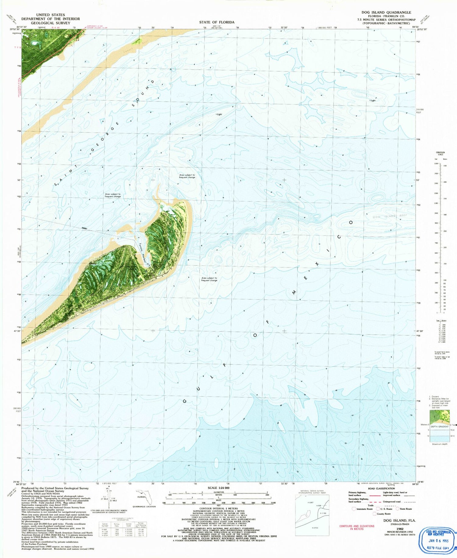 Classic USGS Dog Island Florida 7.5'x7.5' Topo Map Image