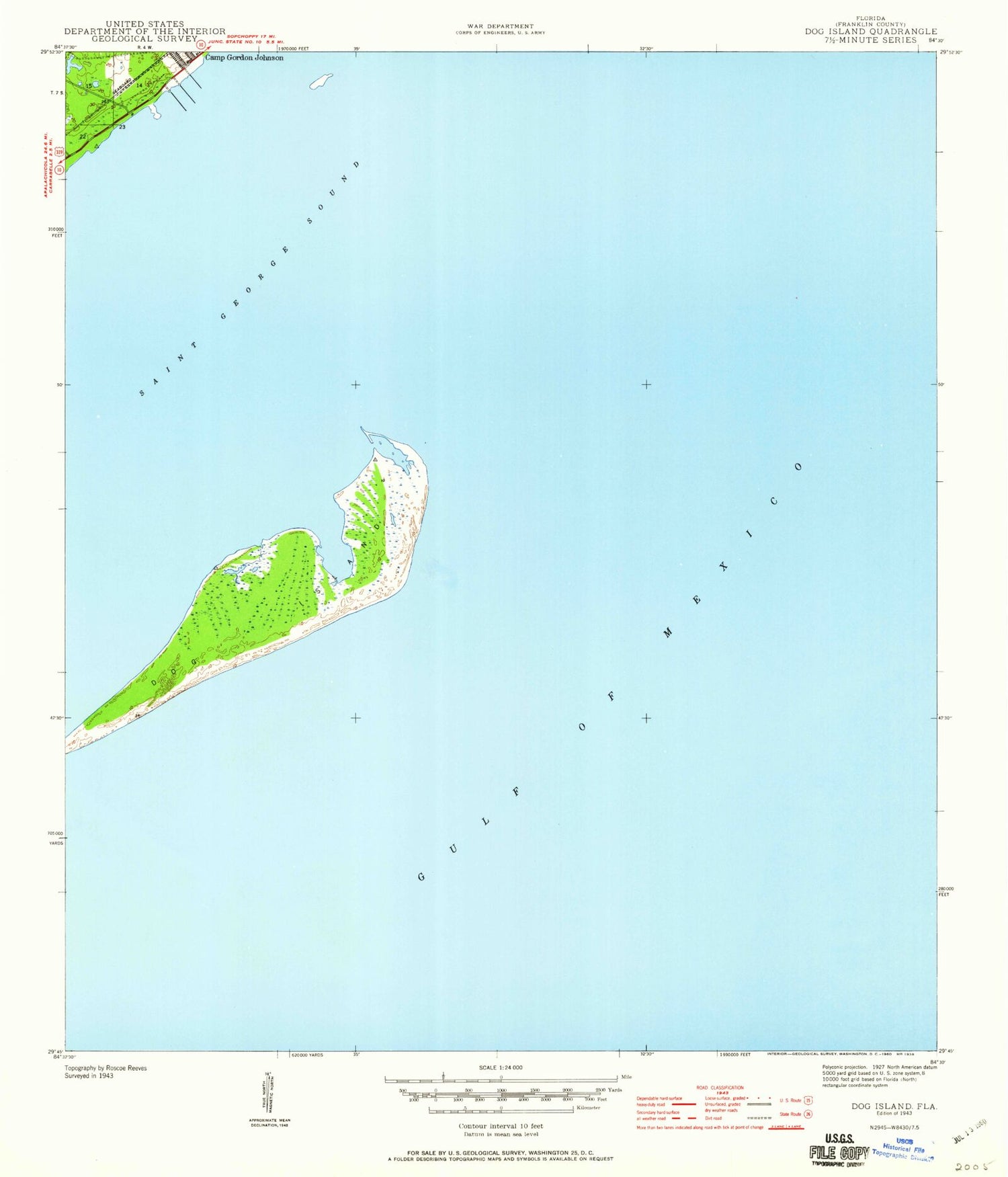 Classic USGS Dog Island Florida 7.5'x7.5' Topo Map Image