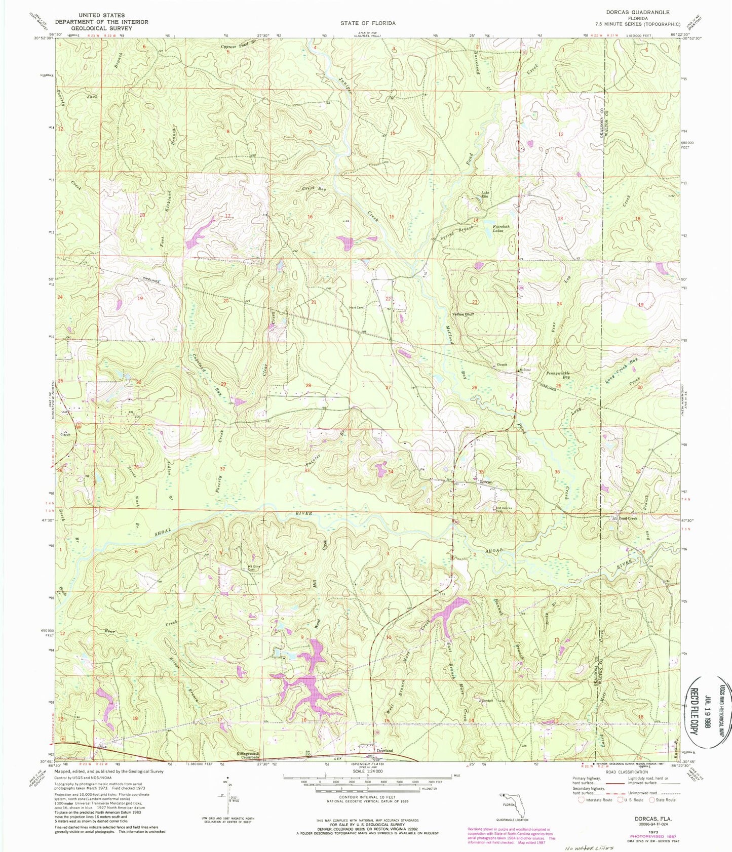 Classic USGS Dorcas Florida 7.5'x7.5' Topo Map Image