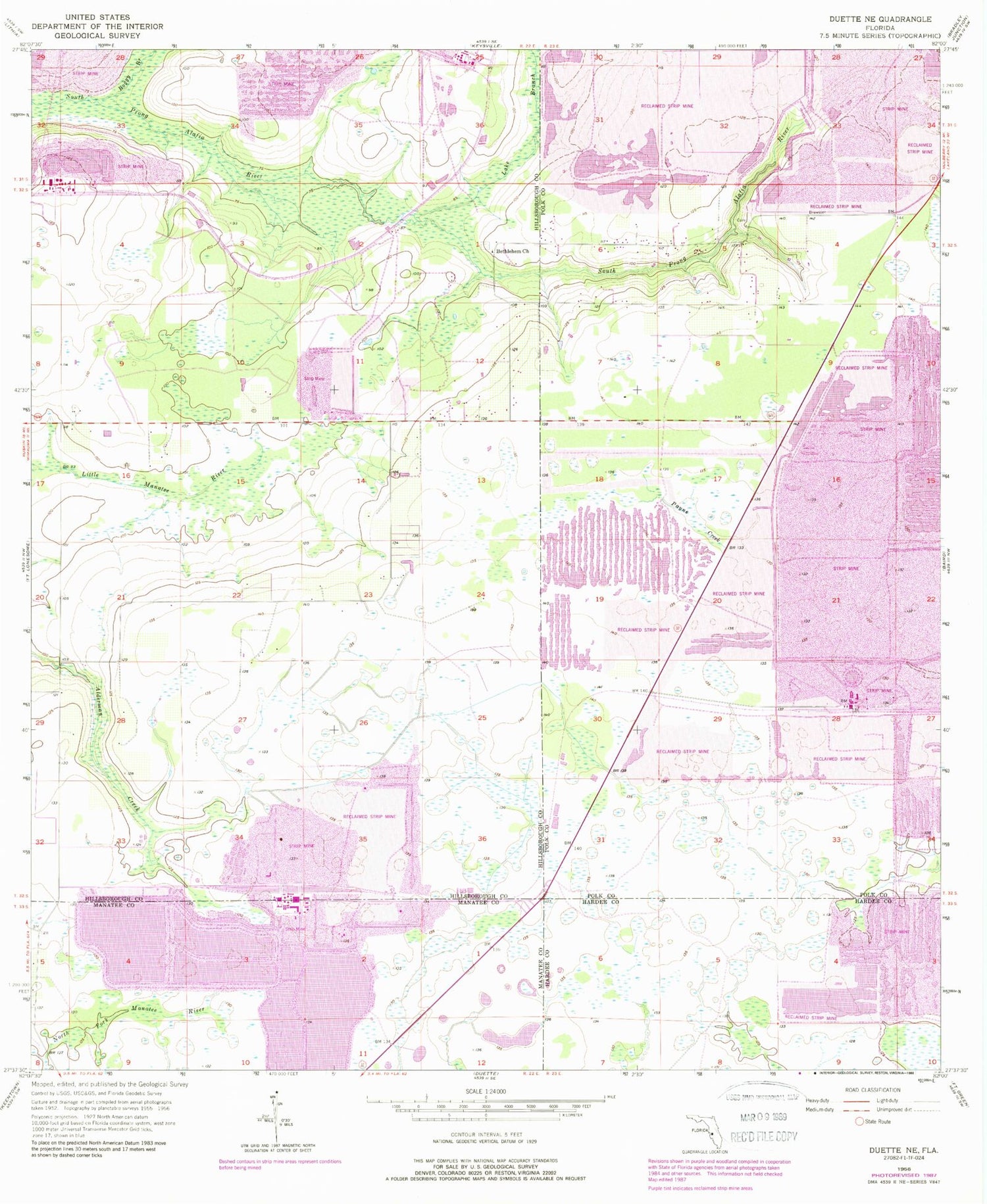 Classic USGS Duette NE Florida 7.5'x7.5' Topo Map Image