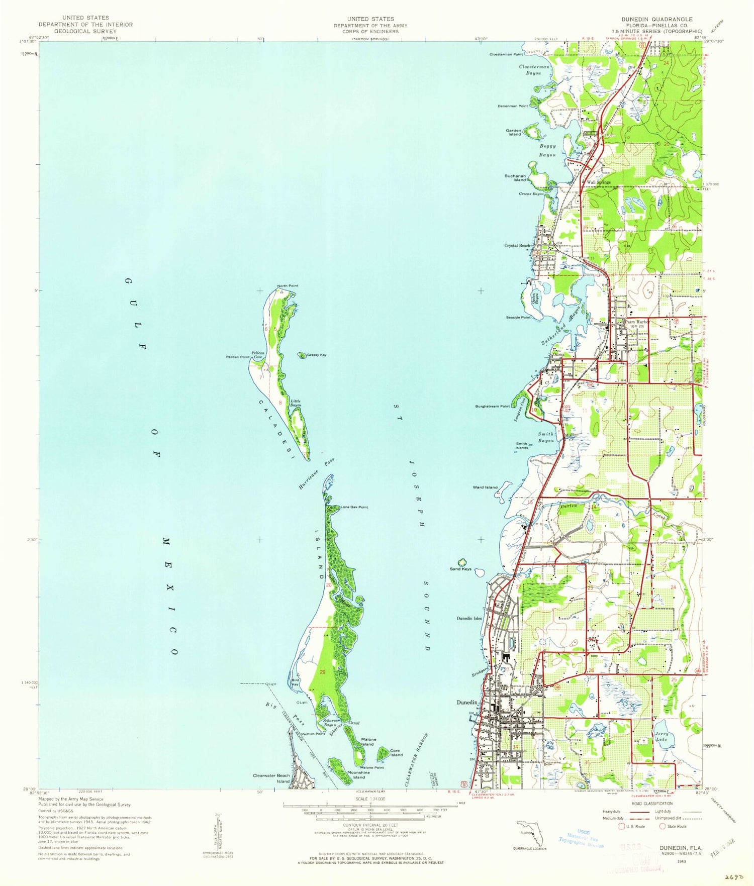 Classic USGS Dunedin Florida 7.5'x7.5' Topo Map Image