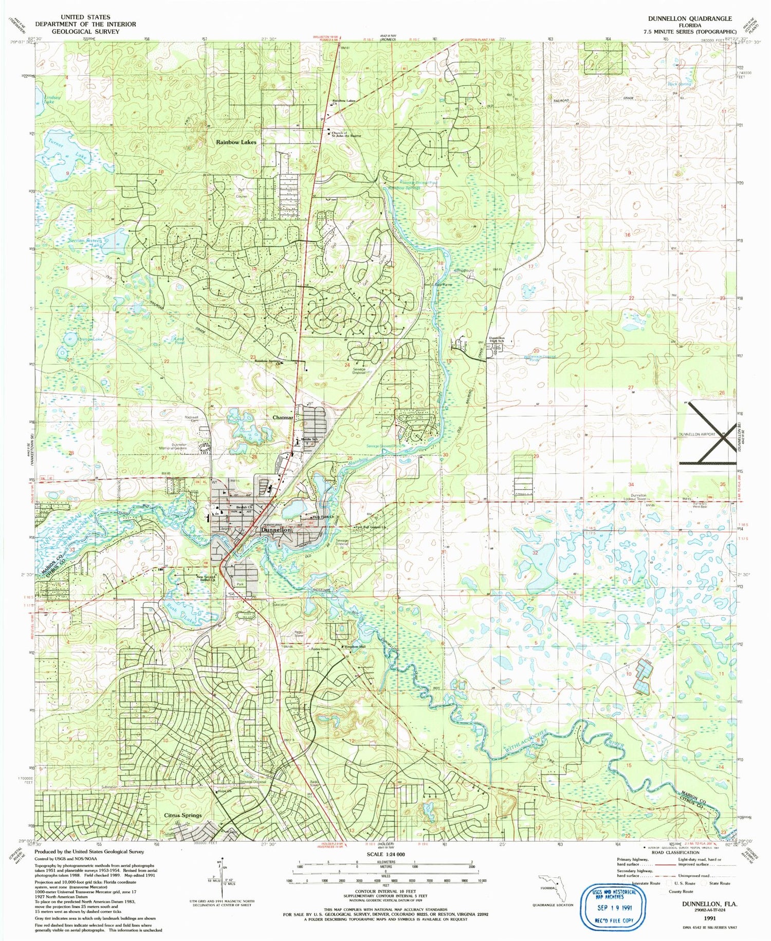Classic USGS Dunnellon Florida 7.5'x7.5' Topo Map Image