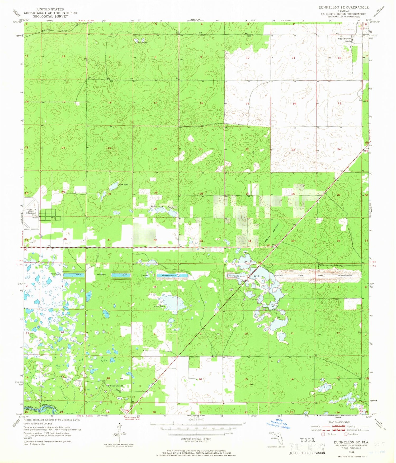Classic USGS Dunnellon SE Florida 7.5'x7.5' Topo Map Image