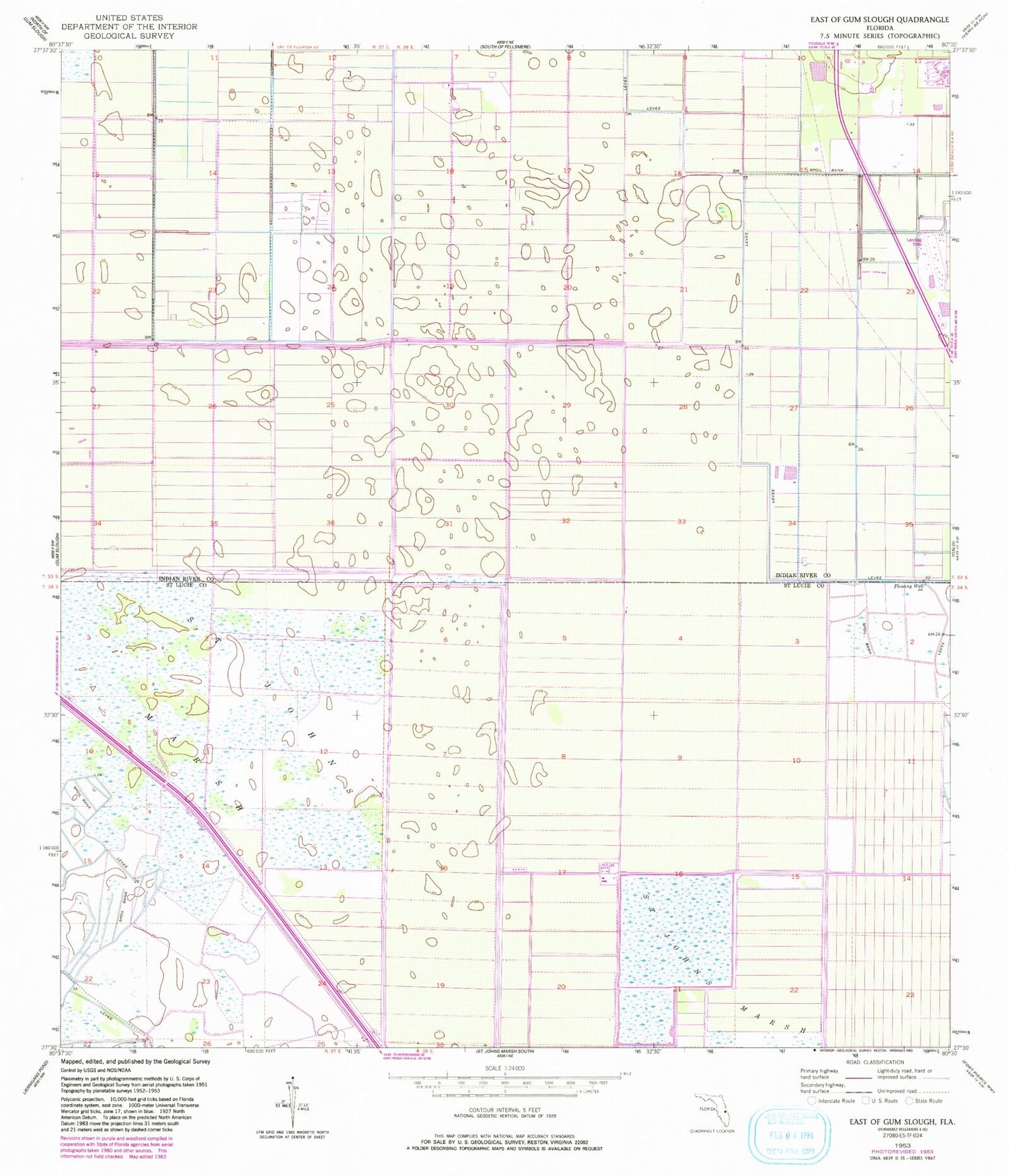 Classic USGS East of Gum Slough Florida 7.5'x7.5' Topo Map Image