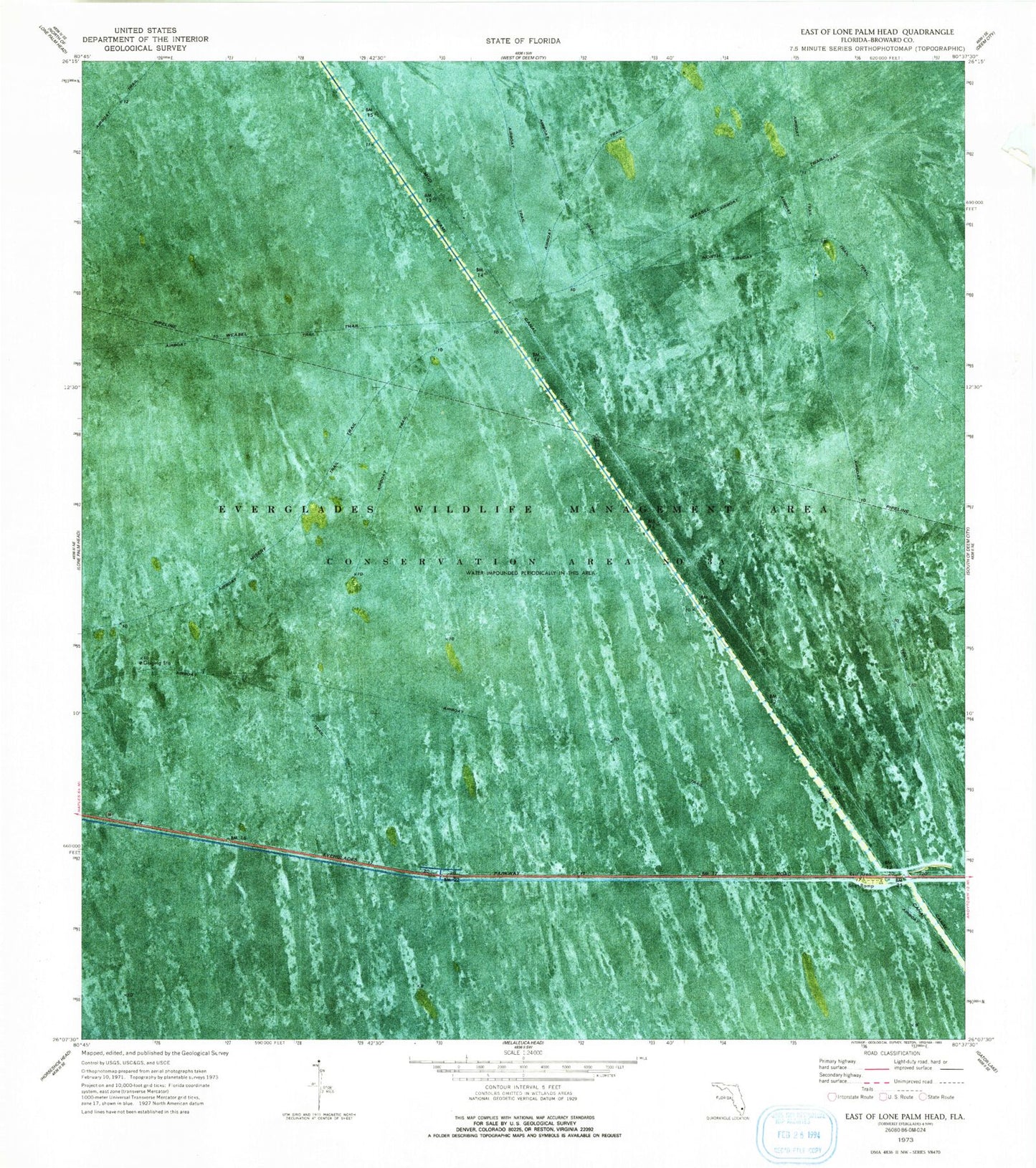 Classic USGS East of Lone Palm Head Florida 7.5'x7.5' Topo Map Image