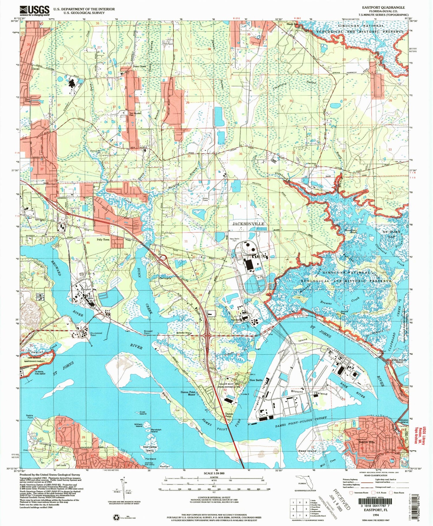 Classic USGS Eastport Florida 7.5'x7.5' Topo Map Image