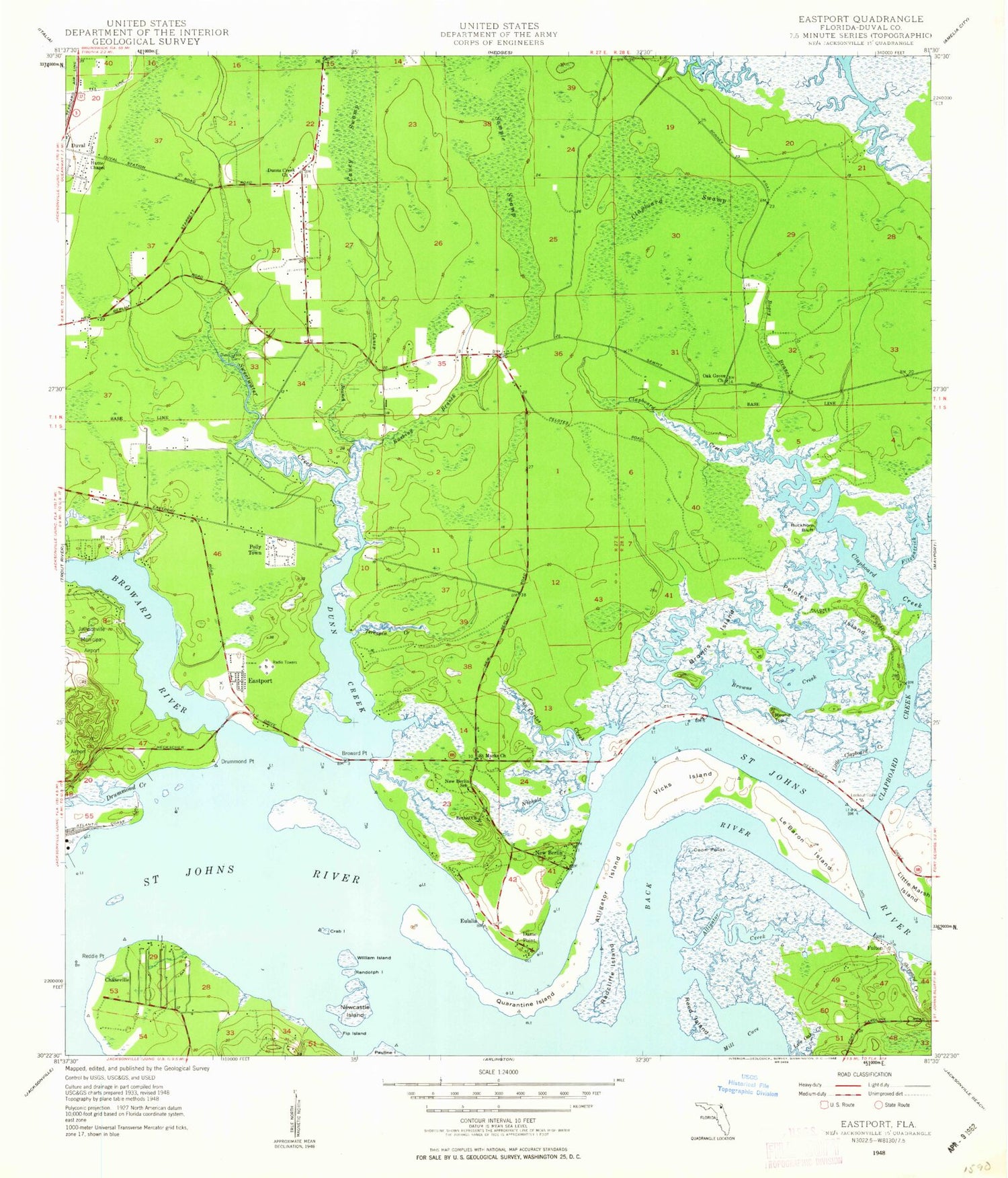 Classic USGS Eastport Florida 7.5'x7.5' Topo Map Image