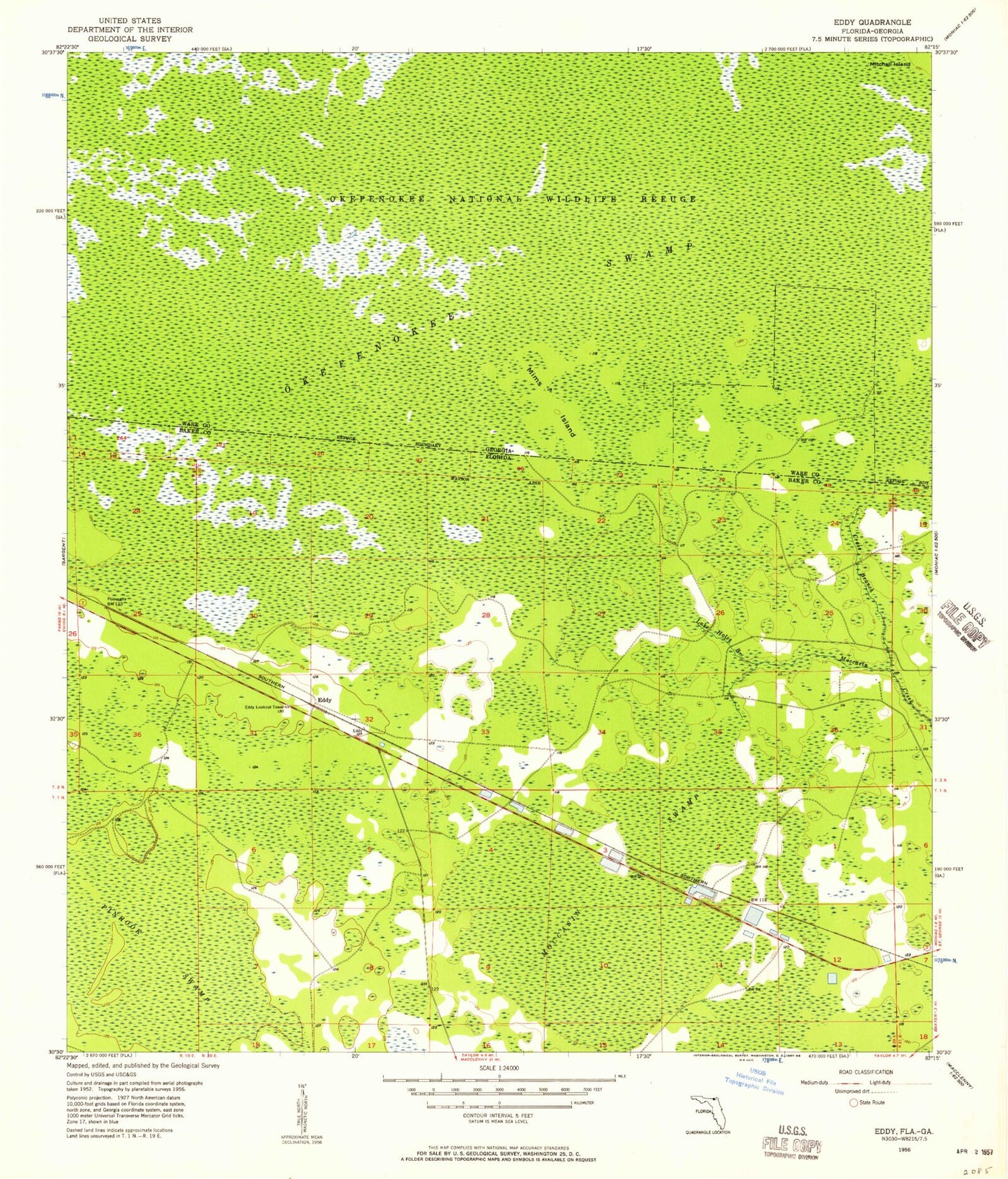 Classic USGS Eddy Florida 7.5'x7.5' Topo Map Image