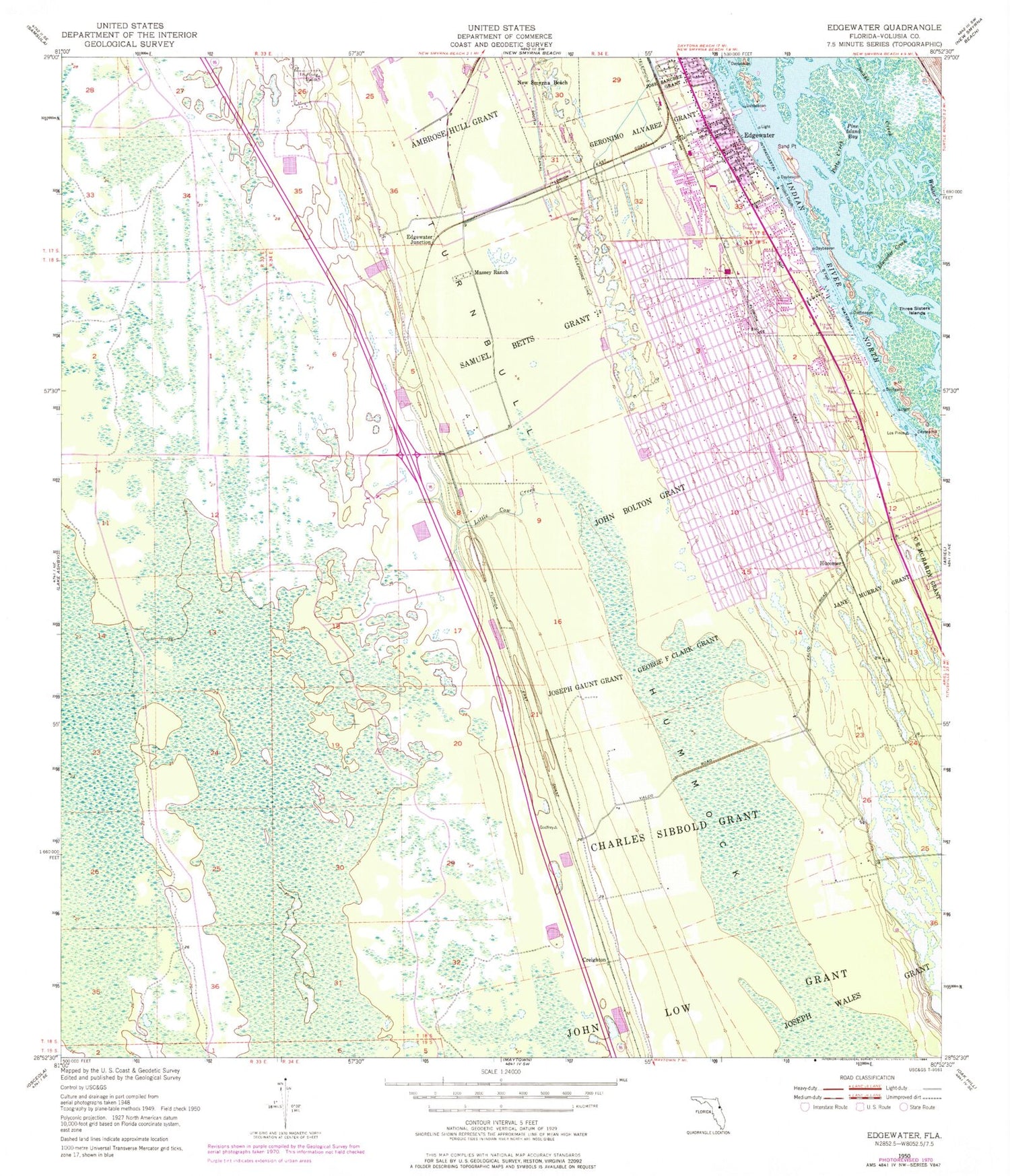 Classic USGS Edgewater Florida 7.5'x7.5' Topo Map Image