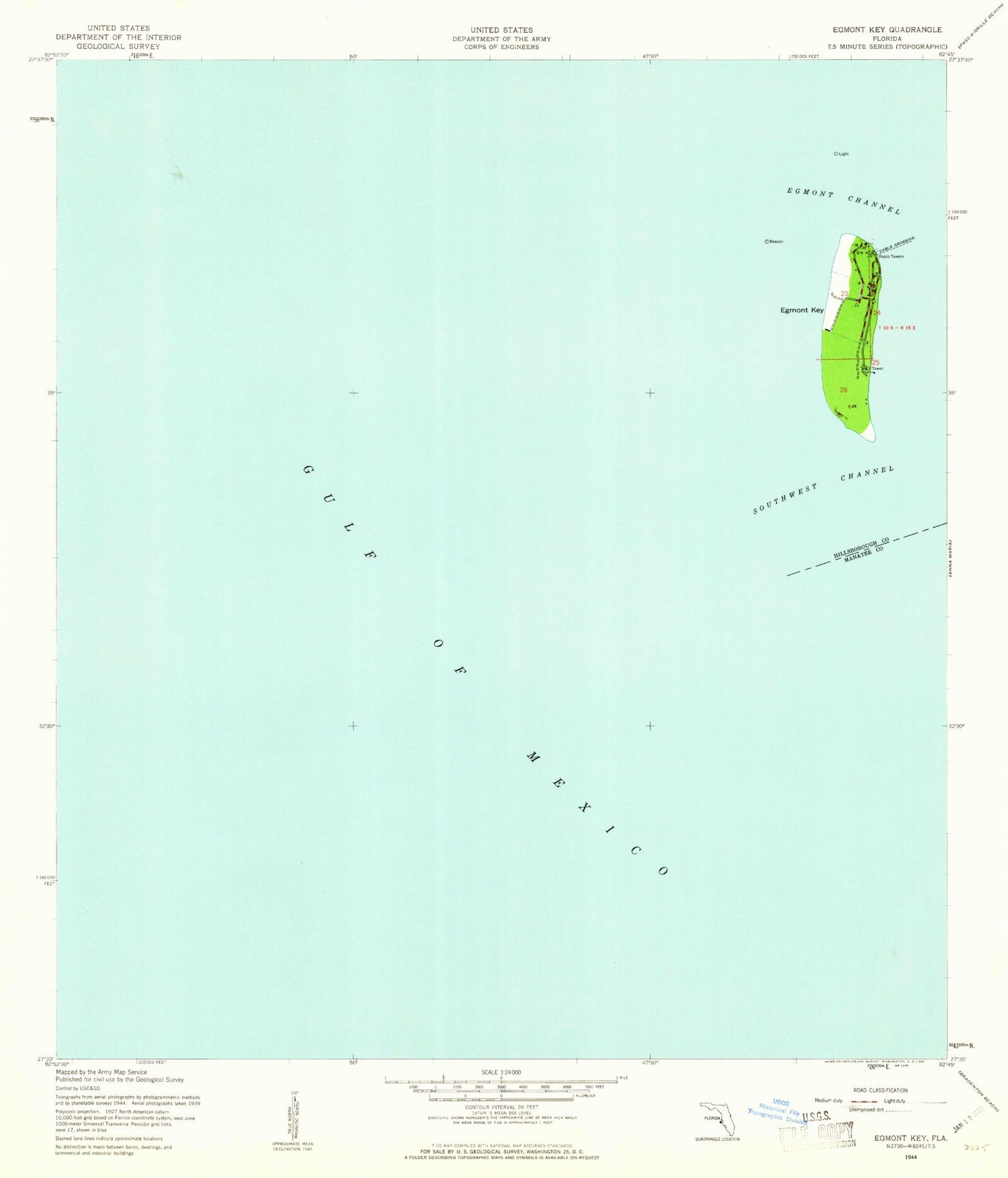 Classic USGS Egmont Key Florida 7.5'x7.5' Topo Map Image