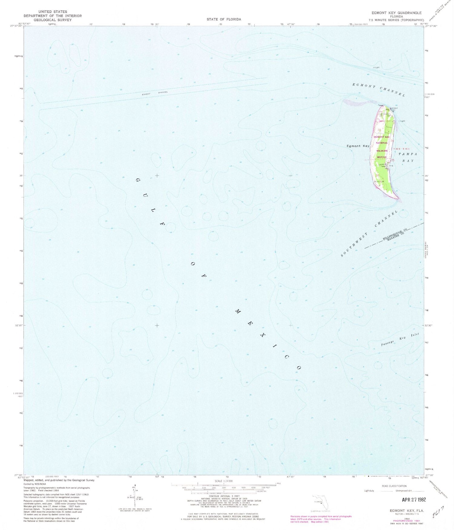 Classic USGS Egmont Key Florida 7.5'x7.5' Topo Map Image