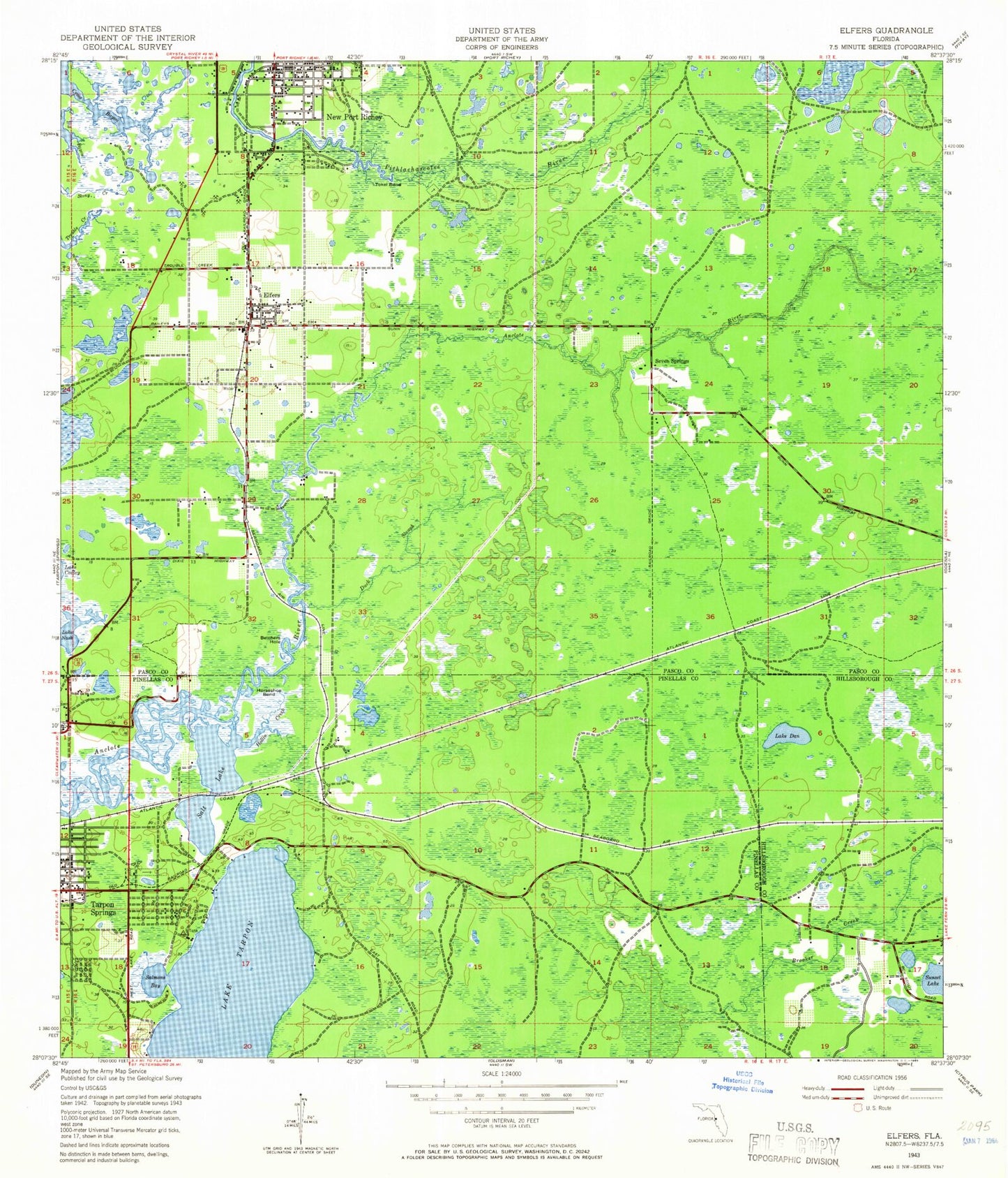 Classic USGS Elfers Florida 7.5'x7.5' Topo Map Image