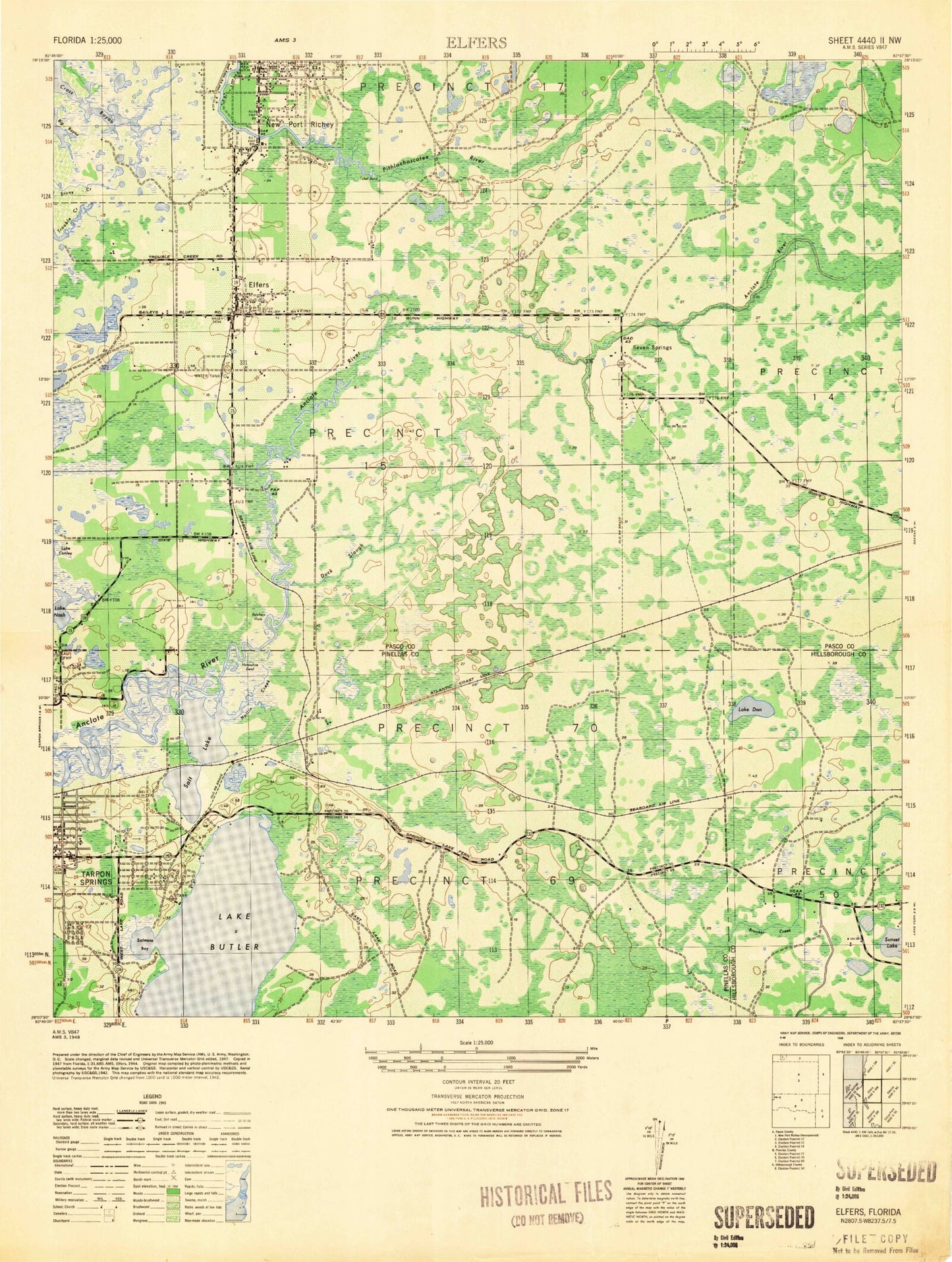 Classic USGS Elfers Florida 7.5'x7.5' Topo Map Image