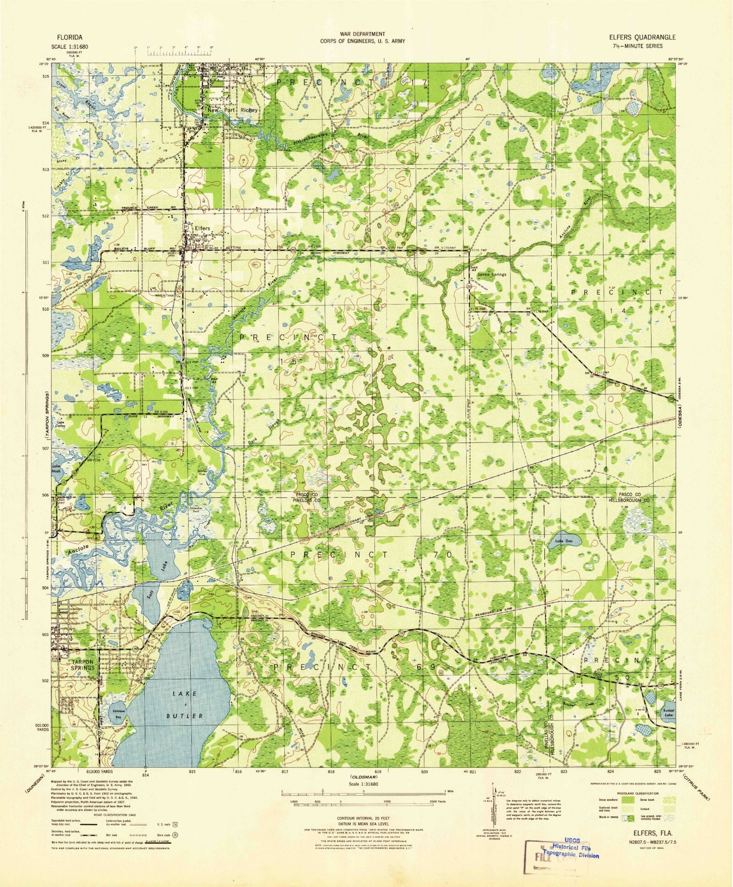 Classic USGS Elfers Florida 7.5'x7.5' Topo Map Image