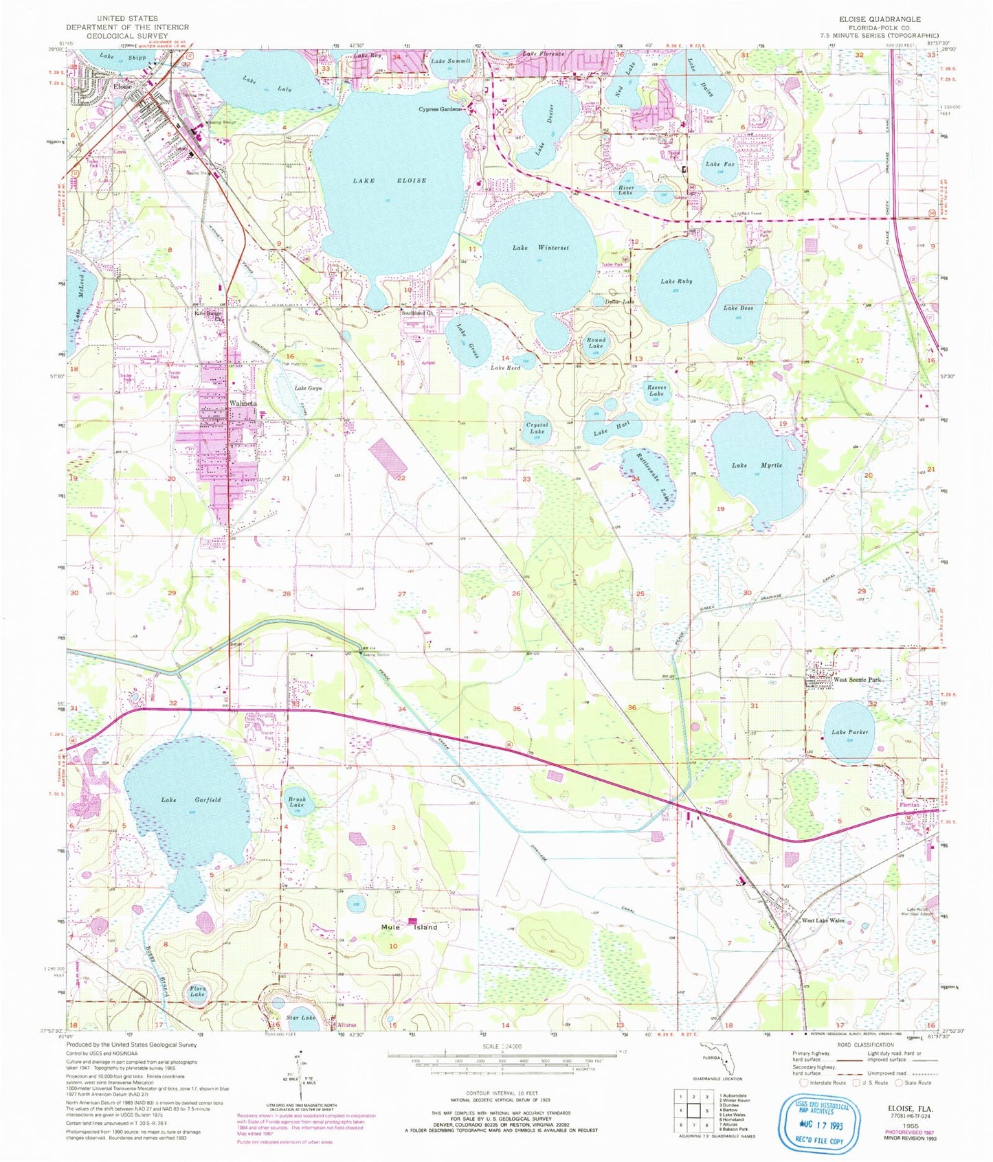 Classic USGS Eloise Florida 7.5'x7.5' Topo Map Image