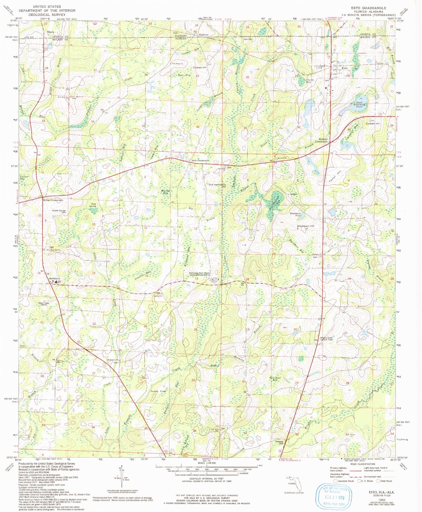 Classic USGS Esto Florida 7.5'x7.5' Topo Map Image