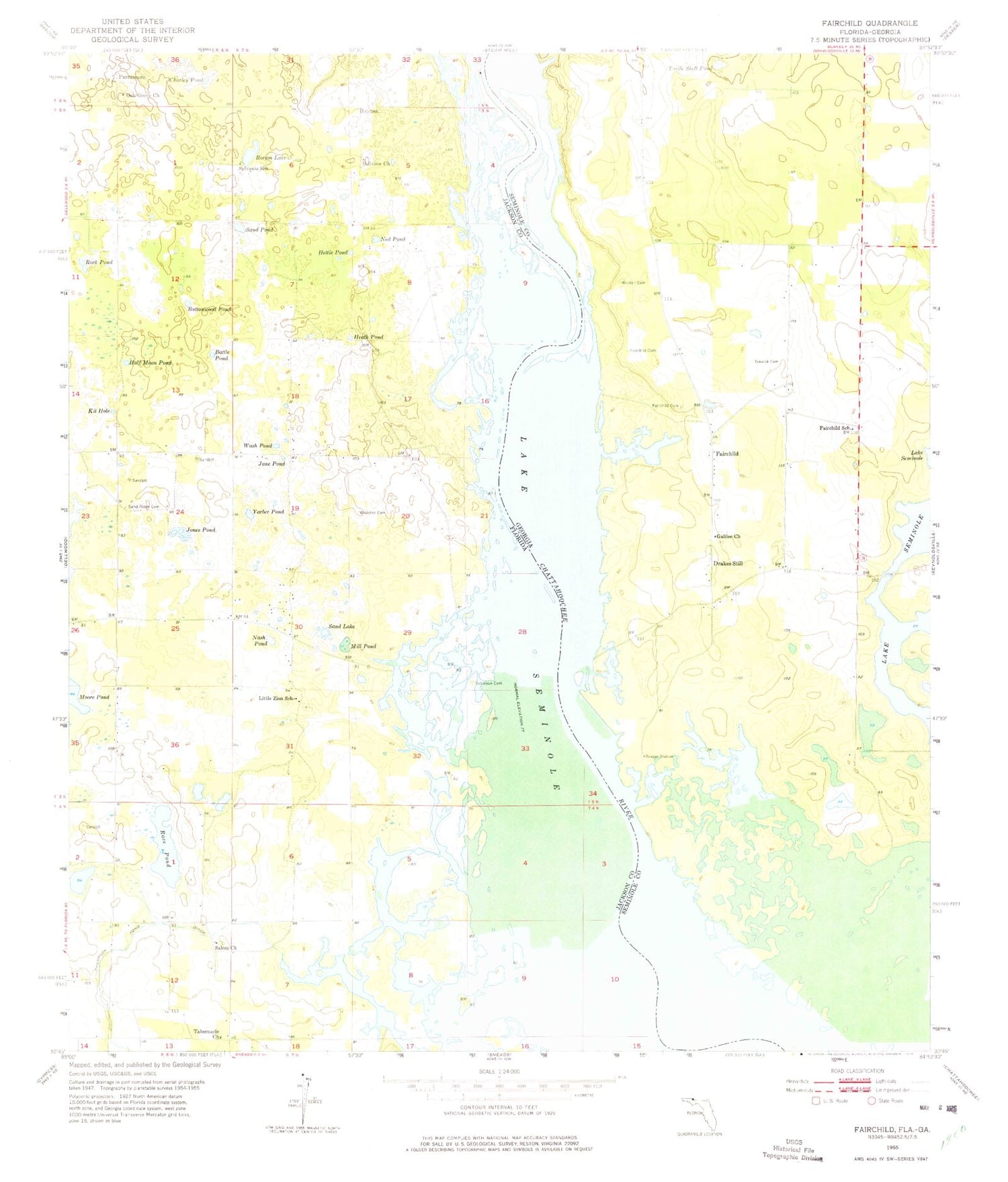 Classic USGS Fairchild Georgia 7.5'x7.5' Topo Map Image