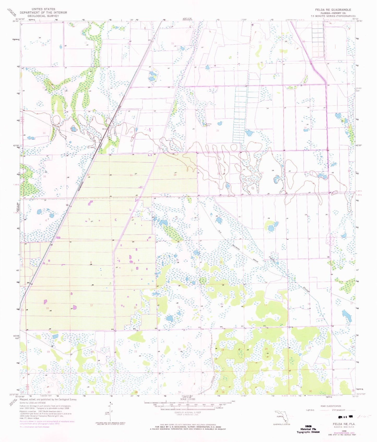 Classic USGS Felda NE Florida 7.5'x7.5' Topo Map Image