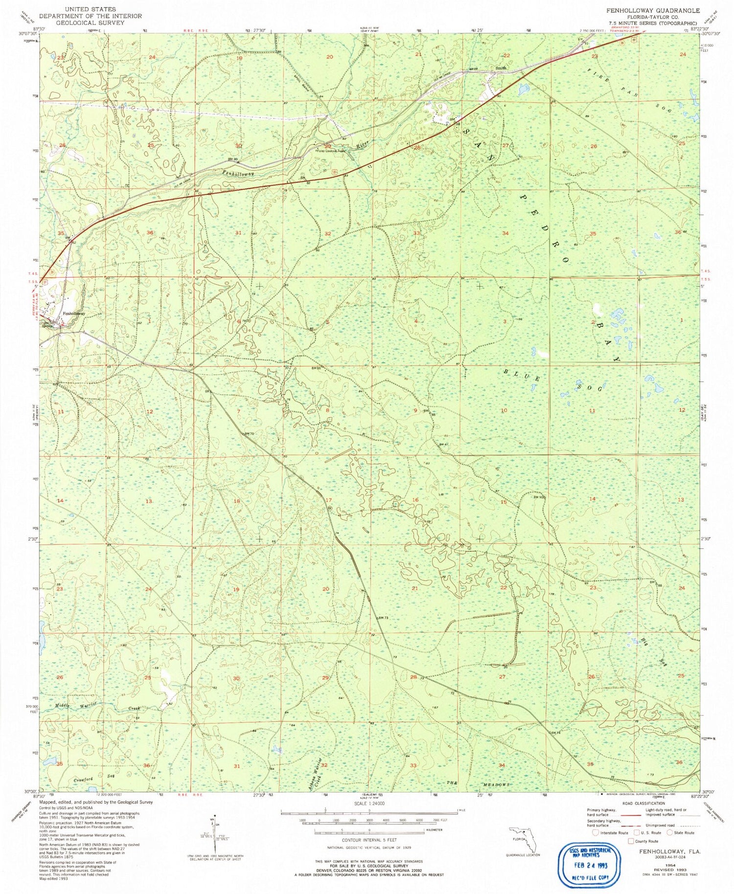 Classic USGS Fenholloway Florida 7.5'x7.5' Topo Map Image