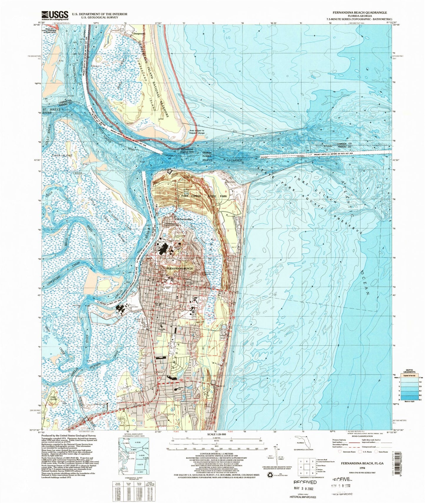 Classic USGS Fernandina Beach Florida 7.5'x7.5' Topo Map Image