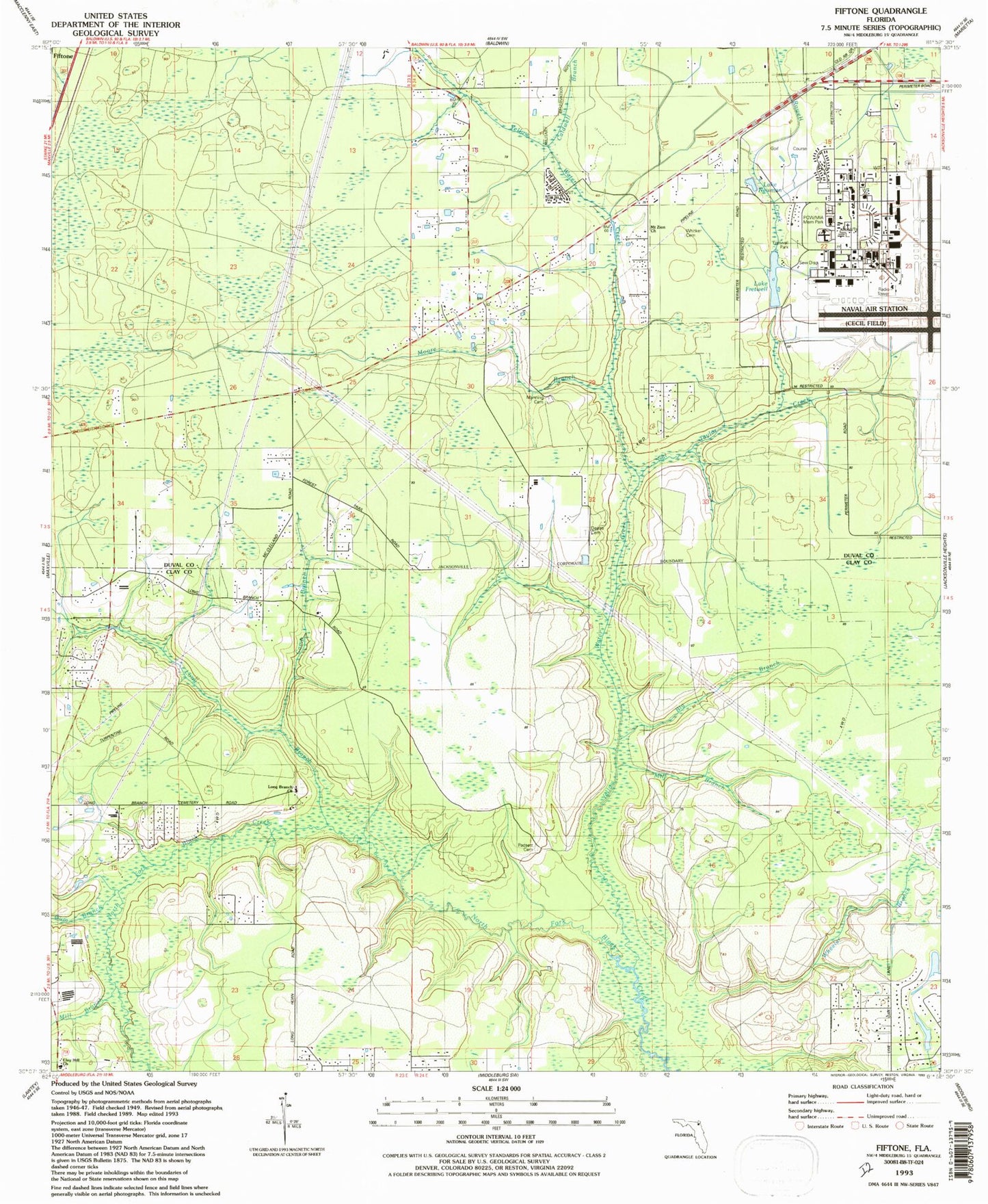 Classic USGS Fiftone Florida 7.5'x7.5' Topo Map Image