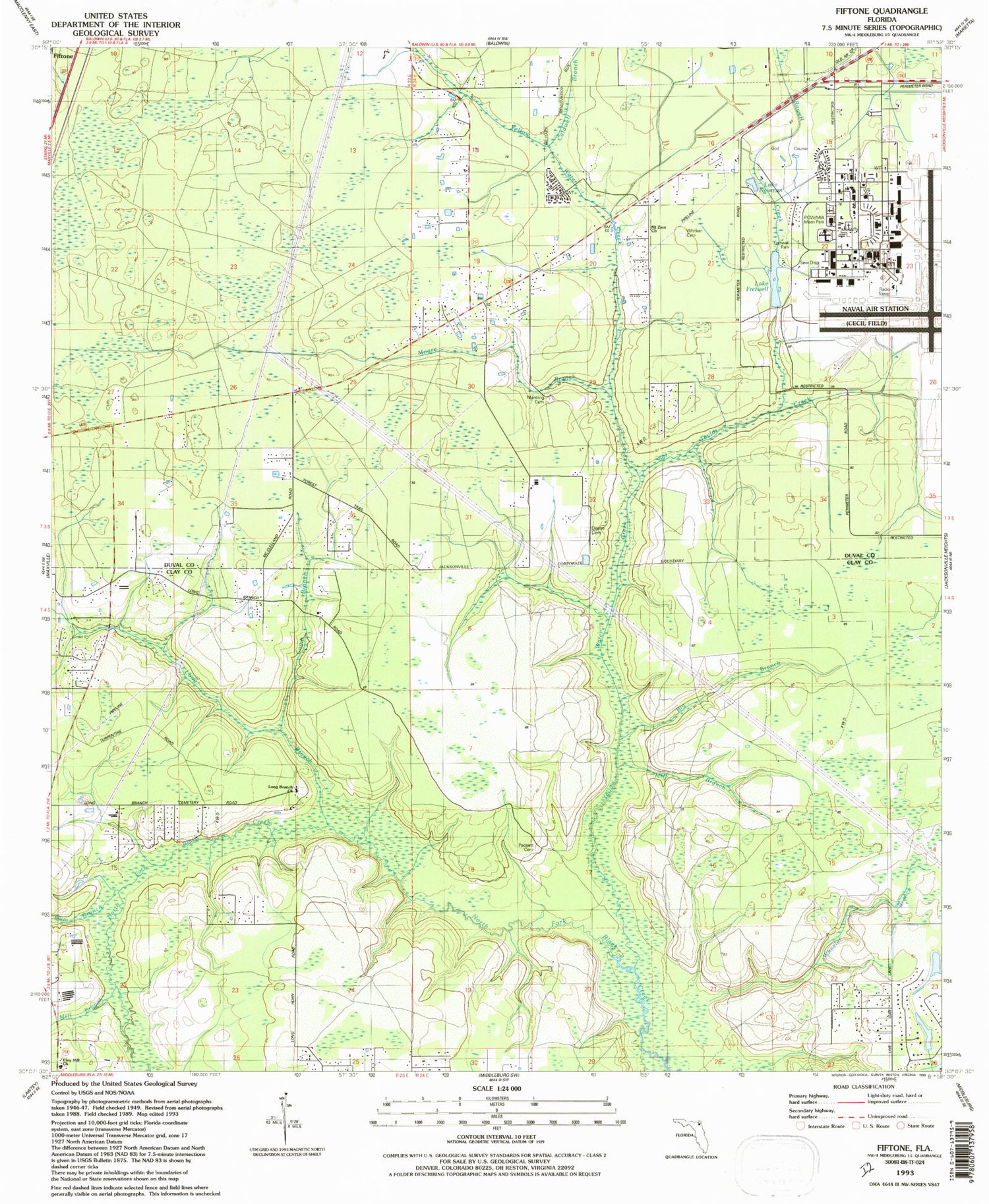 Classic USGS Fiftone Florida 7.5'x7.5' Topo Map Image