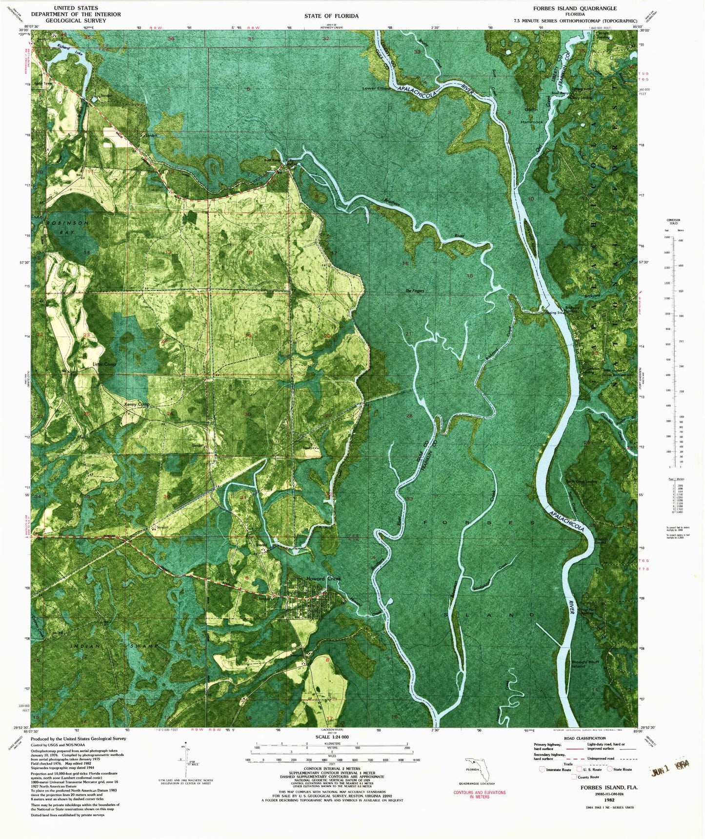 Classic USGS Forbes Island Florida 7.5'x7.5' Topo Map Image