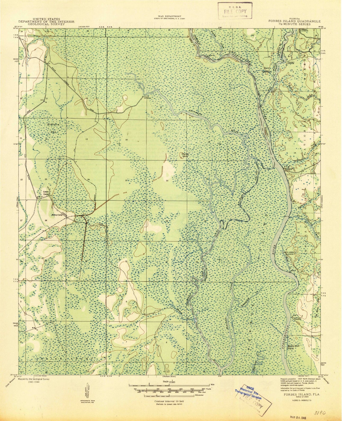 Classic USGS Forbes Island Florida 7.5'x7.5' Topo Map Image