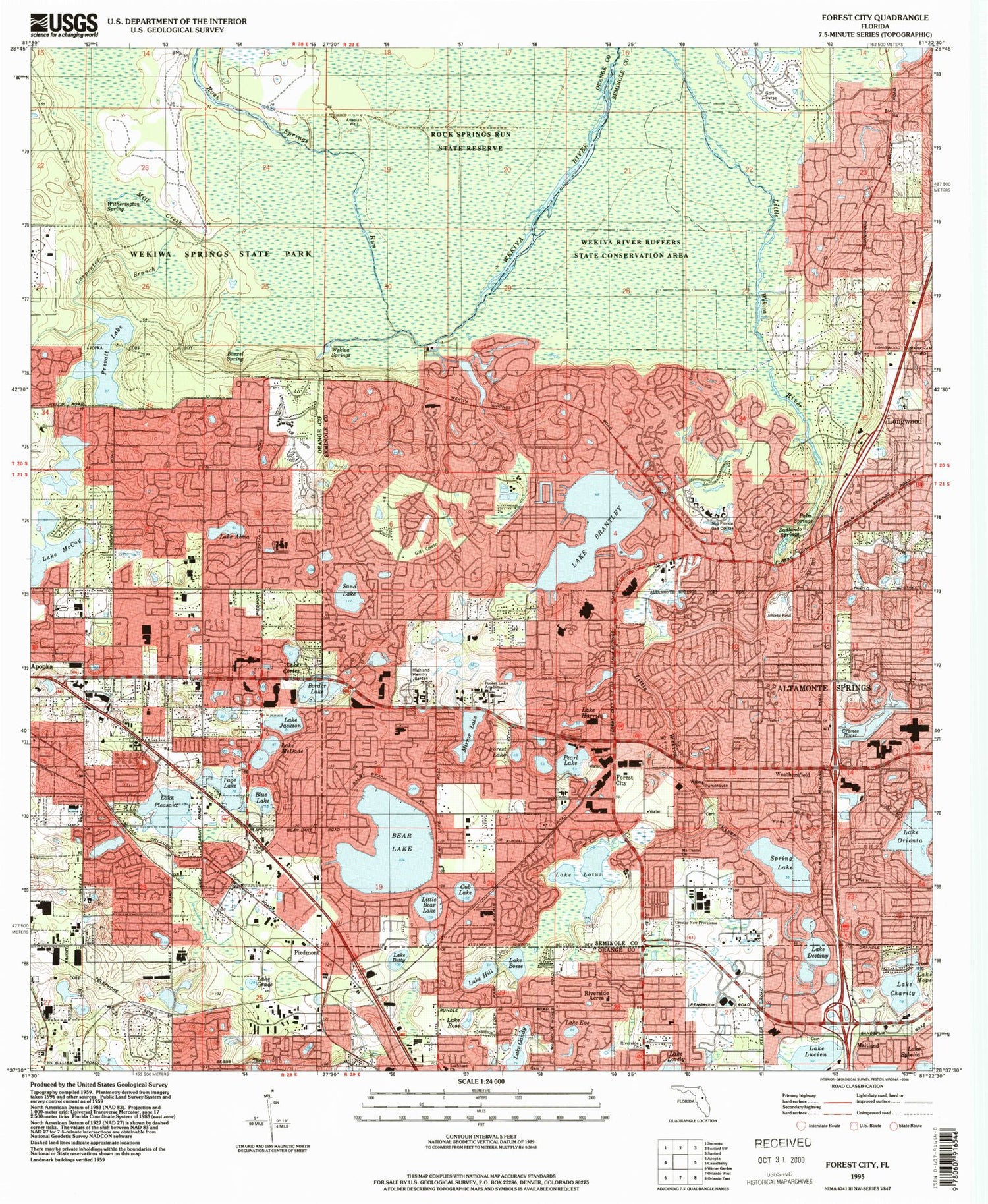 Classic USGS Forest City Florida 7.5'x7.5' Topo Map Image