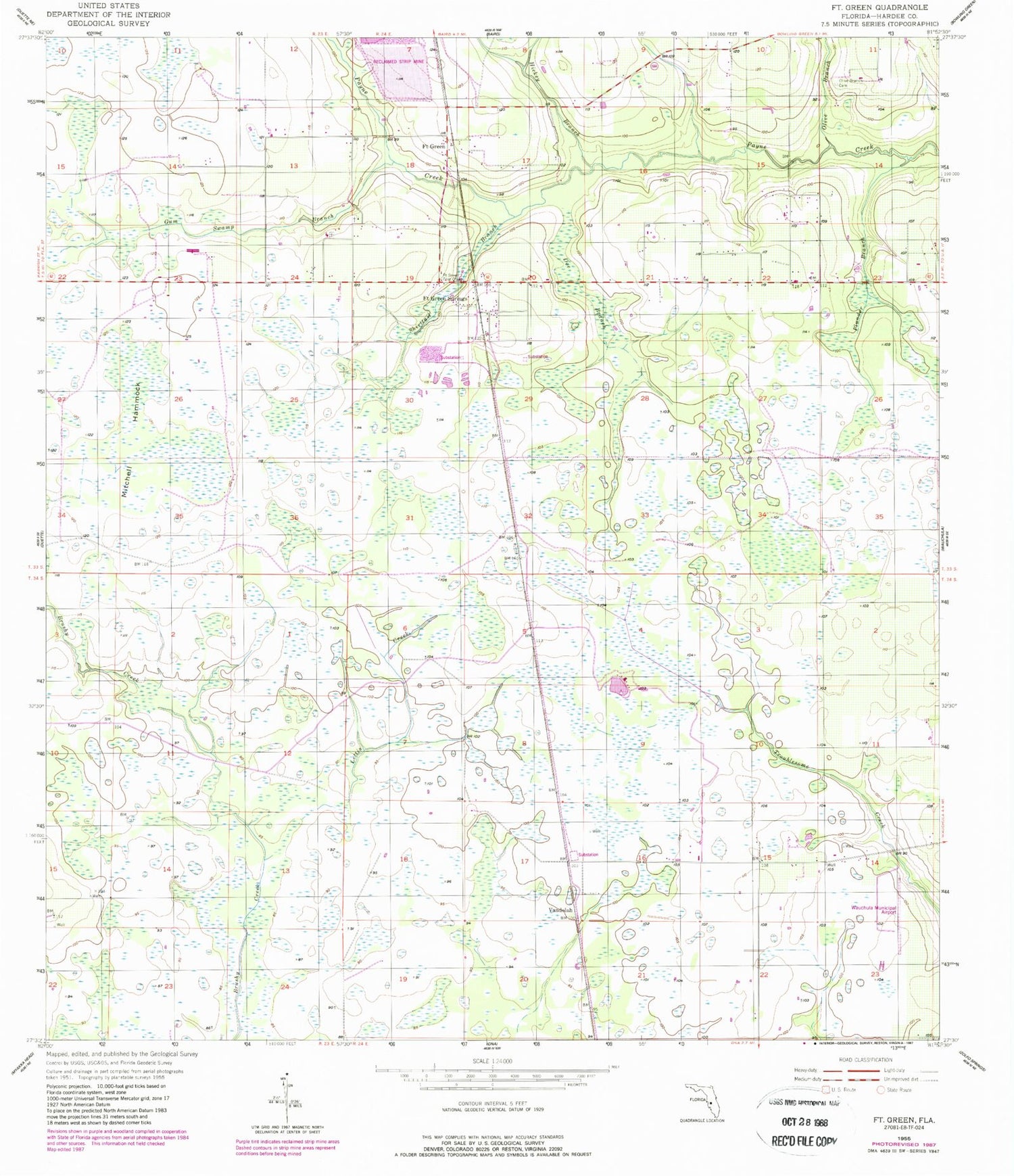 Classic USGS Fort Green Florida 7.5'x7.5' Topo Map Image