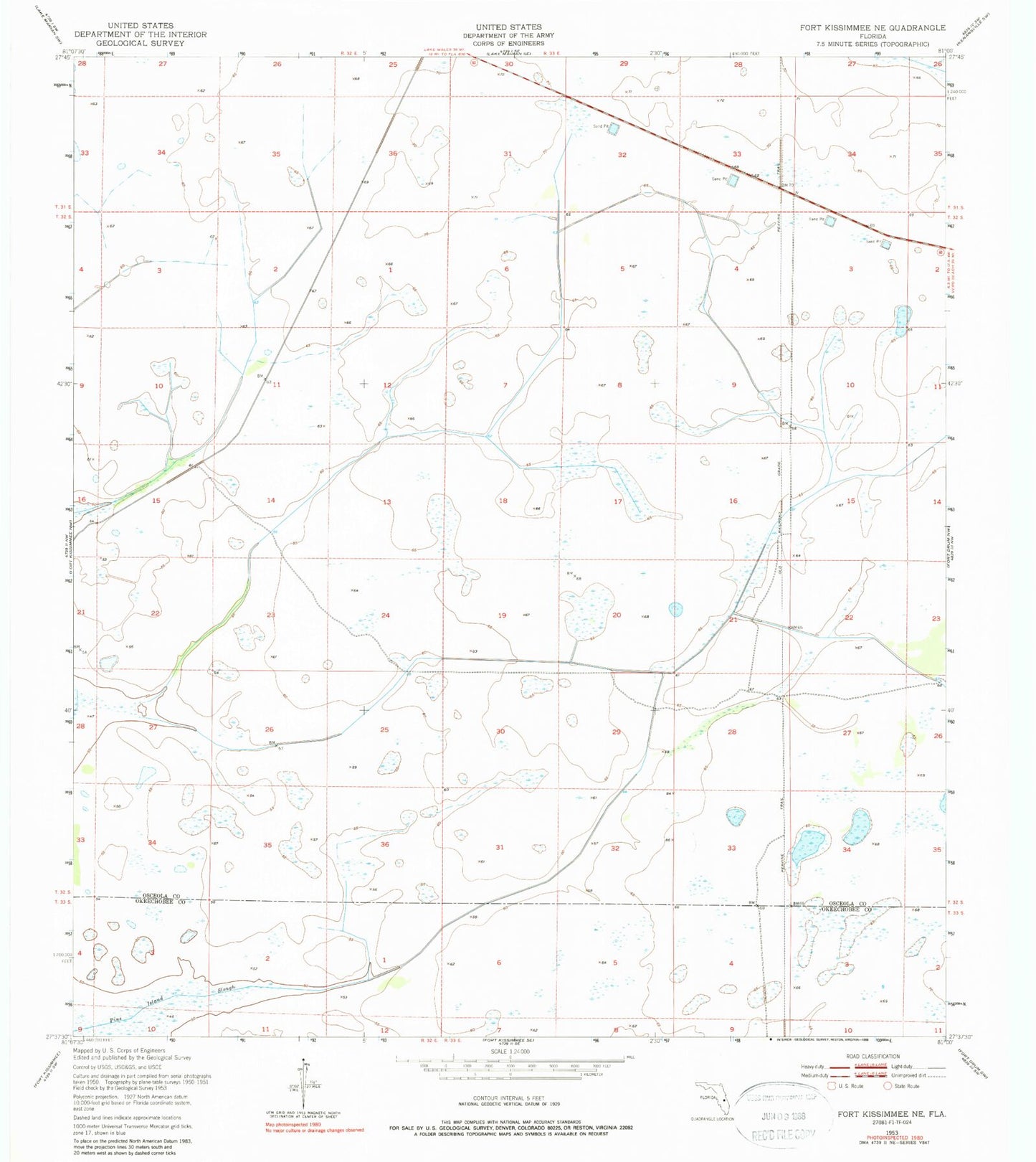 Classic USGS Fort Kissimmee NE Florida 7.5'x7.5' Topo Map Image