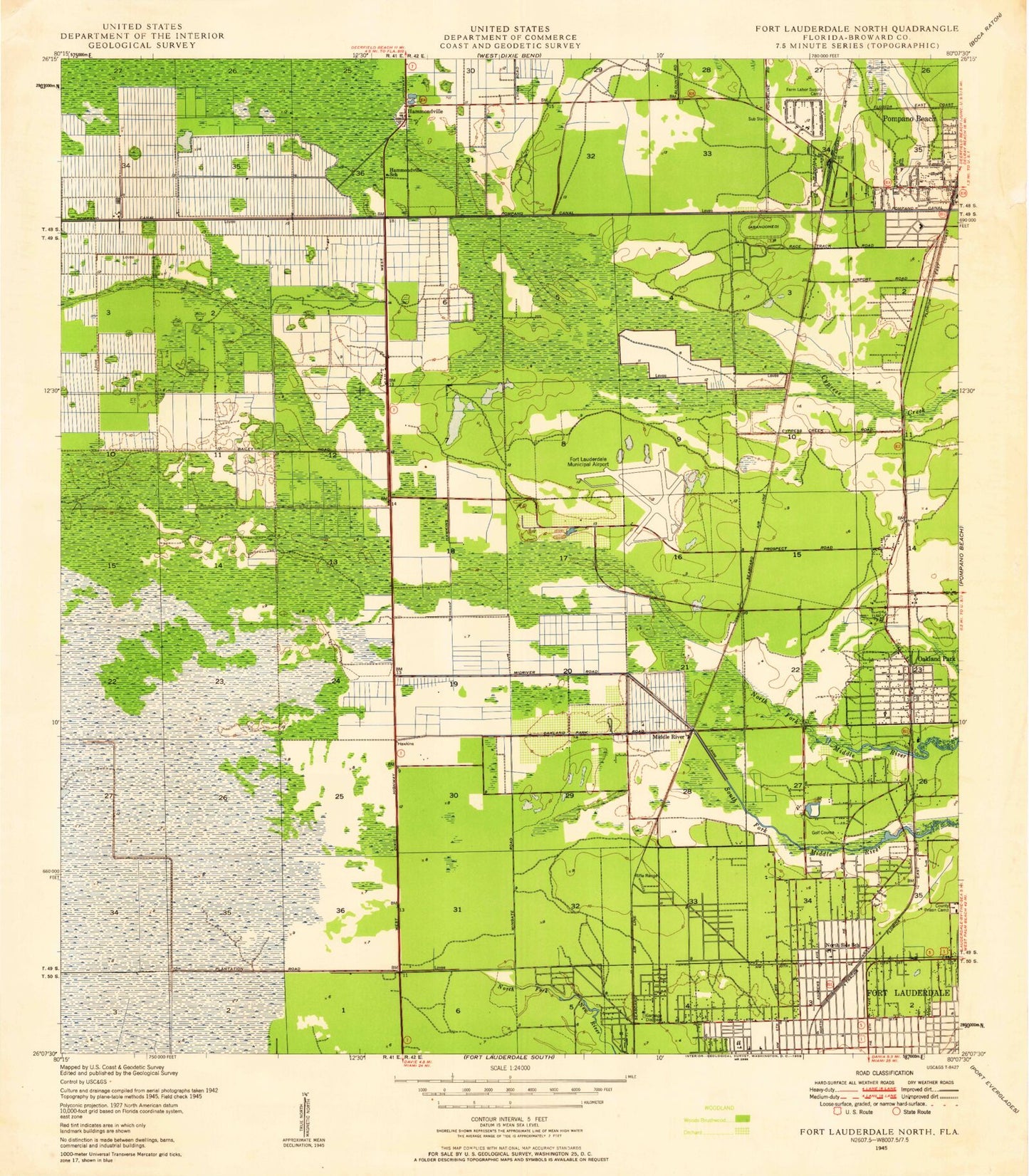 Classic USGS Fort Lauderdale North Florida 7.5'x7.5' Topo Map Image
