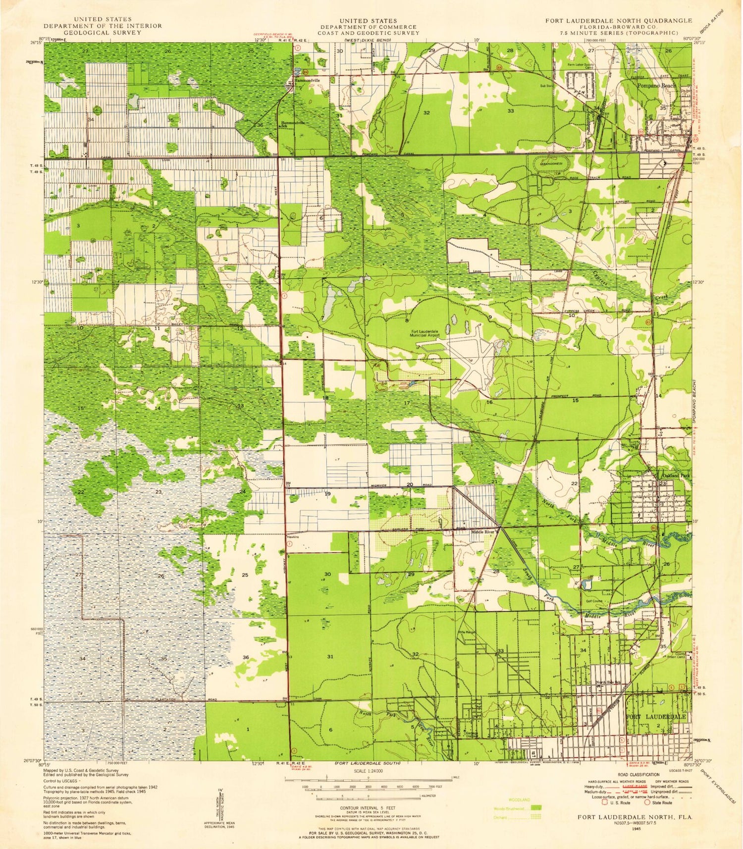 Classic USGS Fort Lauderdale North Florida 7.5'x7.5' Topo Map Image