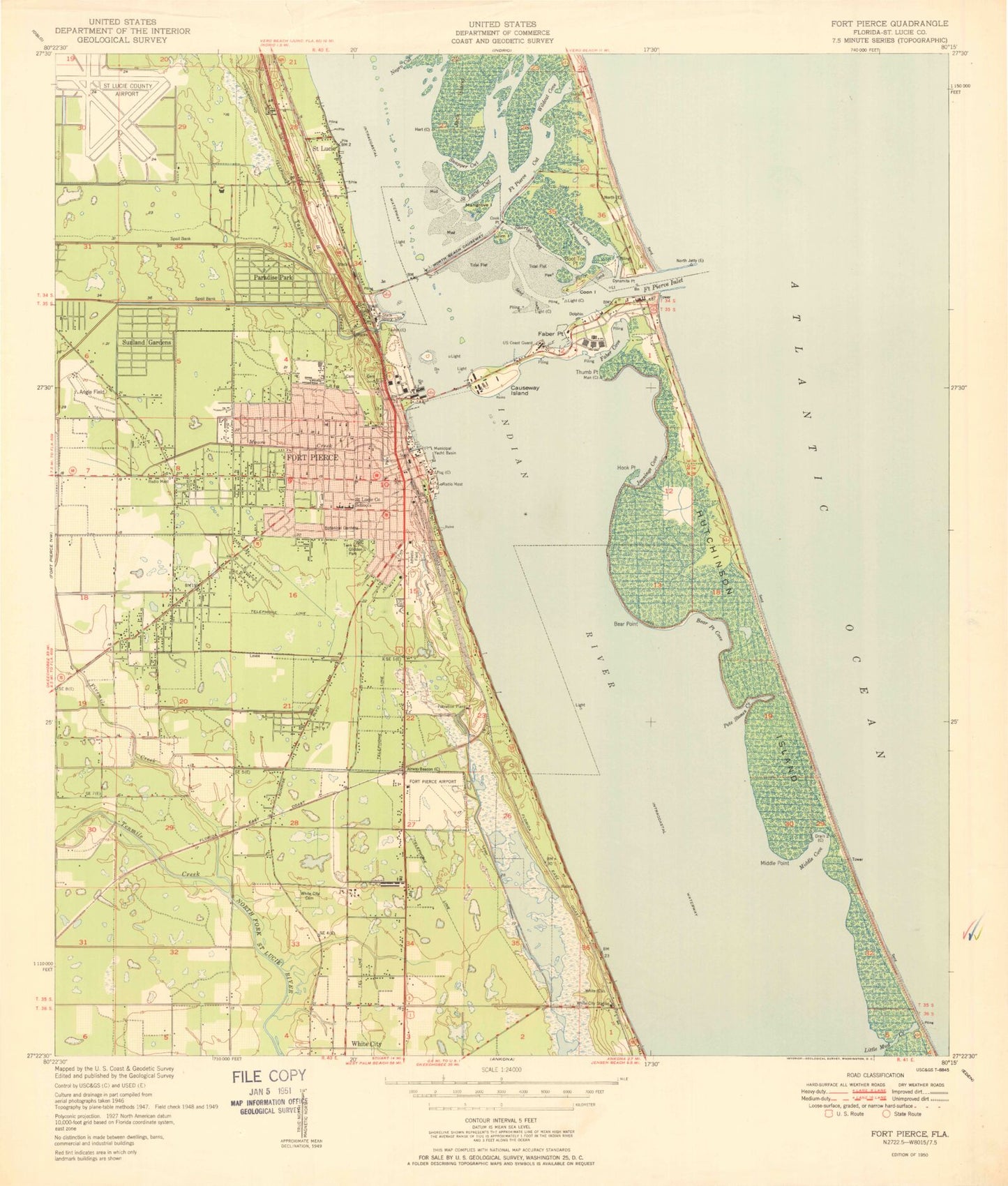 Classic USGS Fort Pierce Florida 7.5'x7.5' Topo Map Image