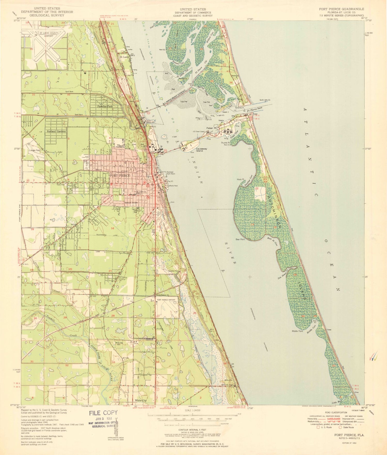 Classic USGS Fort Pierce Florida 7.5'x7.5' Topo Map Image