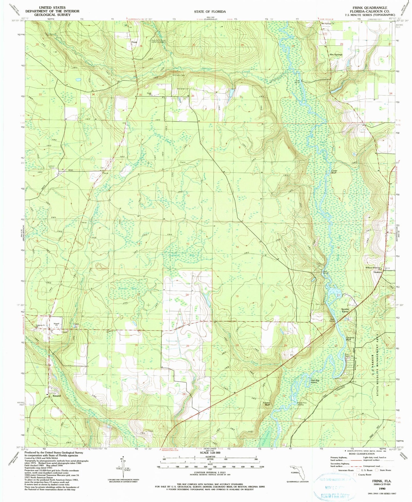 Classic USGS Frink Florida 7.5'x7.5' Topo Map Image