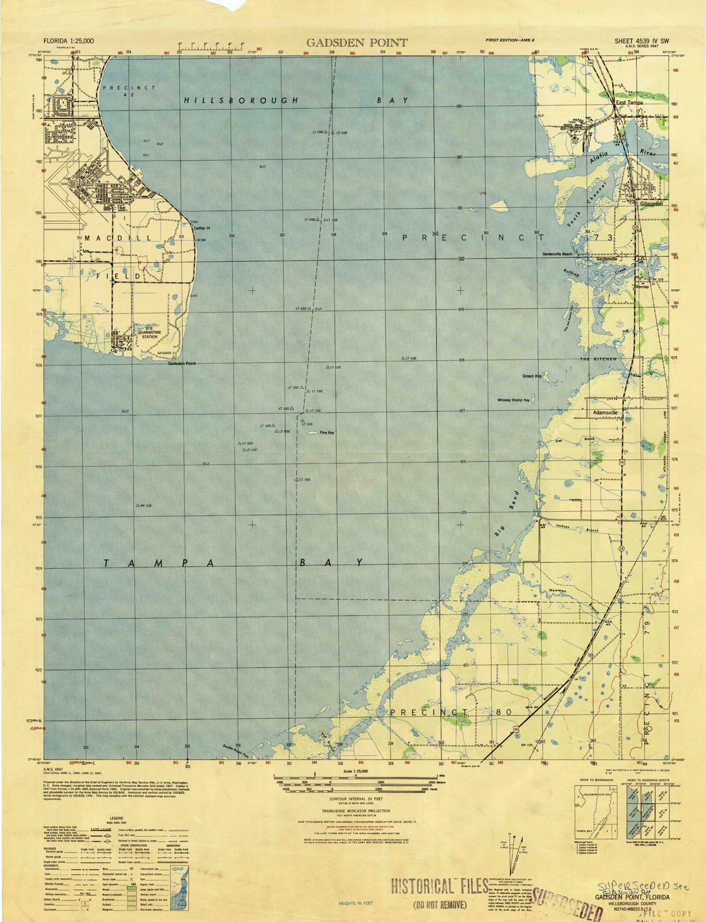 Classic USGS Gibsonton Florida 7.5'x7.5' Topo Map Image