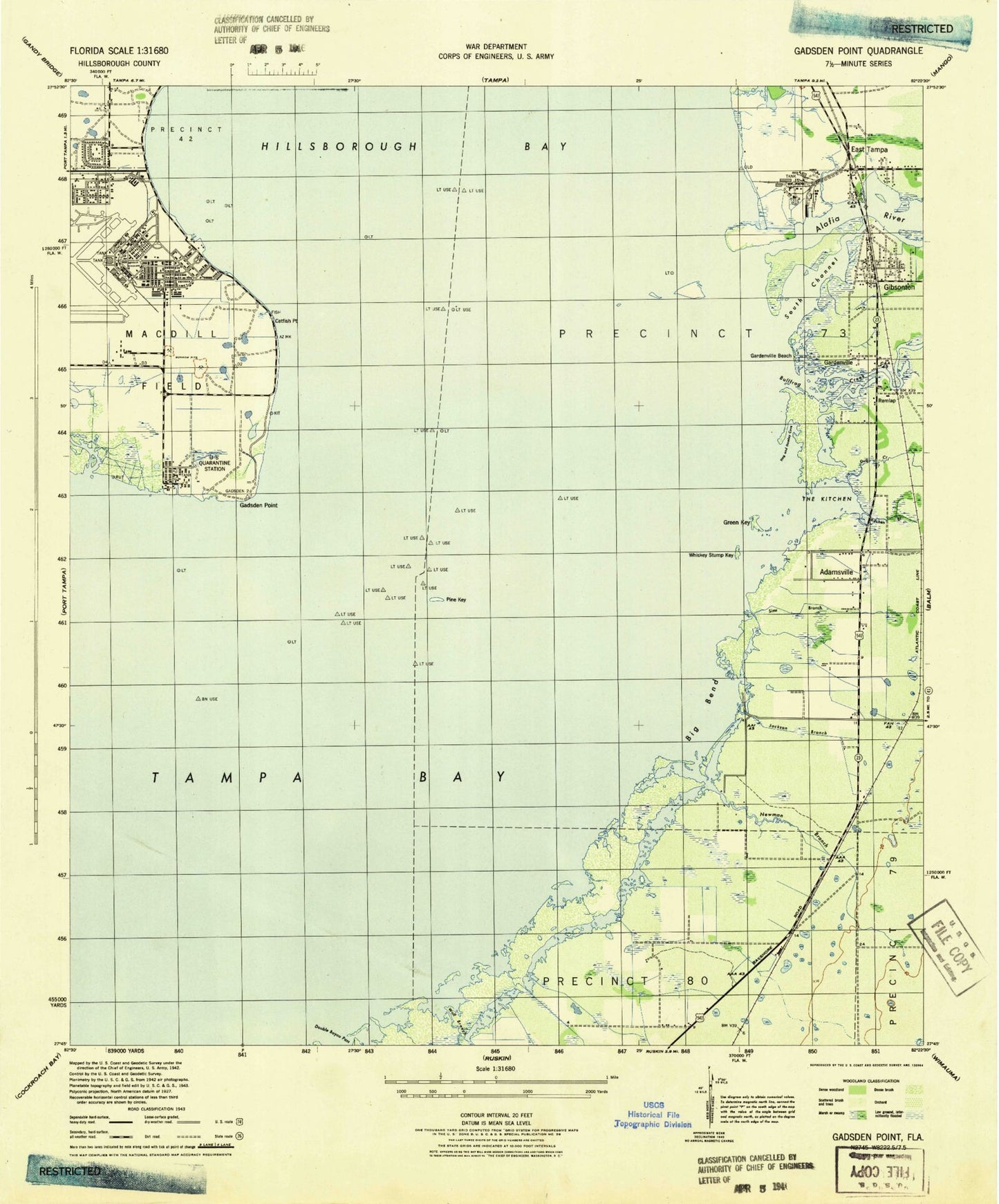 Classic USGS Gibsonton Florida 7.5'x7.5' Topo Map Image
