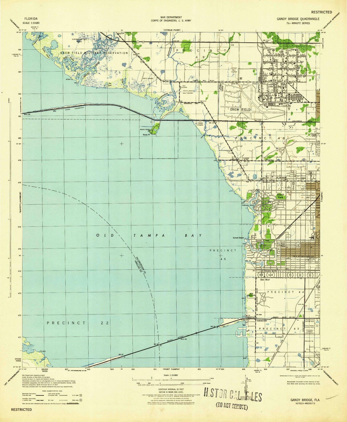 Classic USGS Gandy Bridge Florida 7.5'x7.5' Topo Map Image